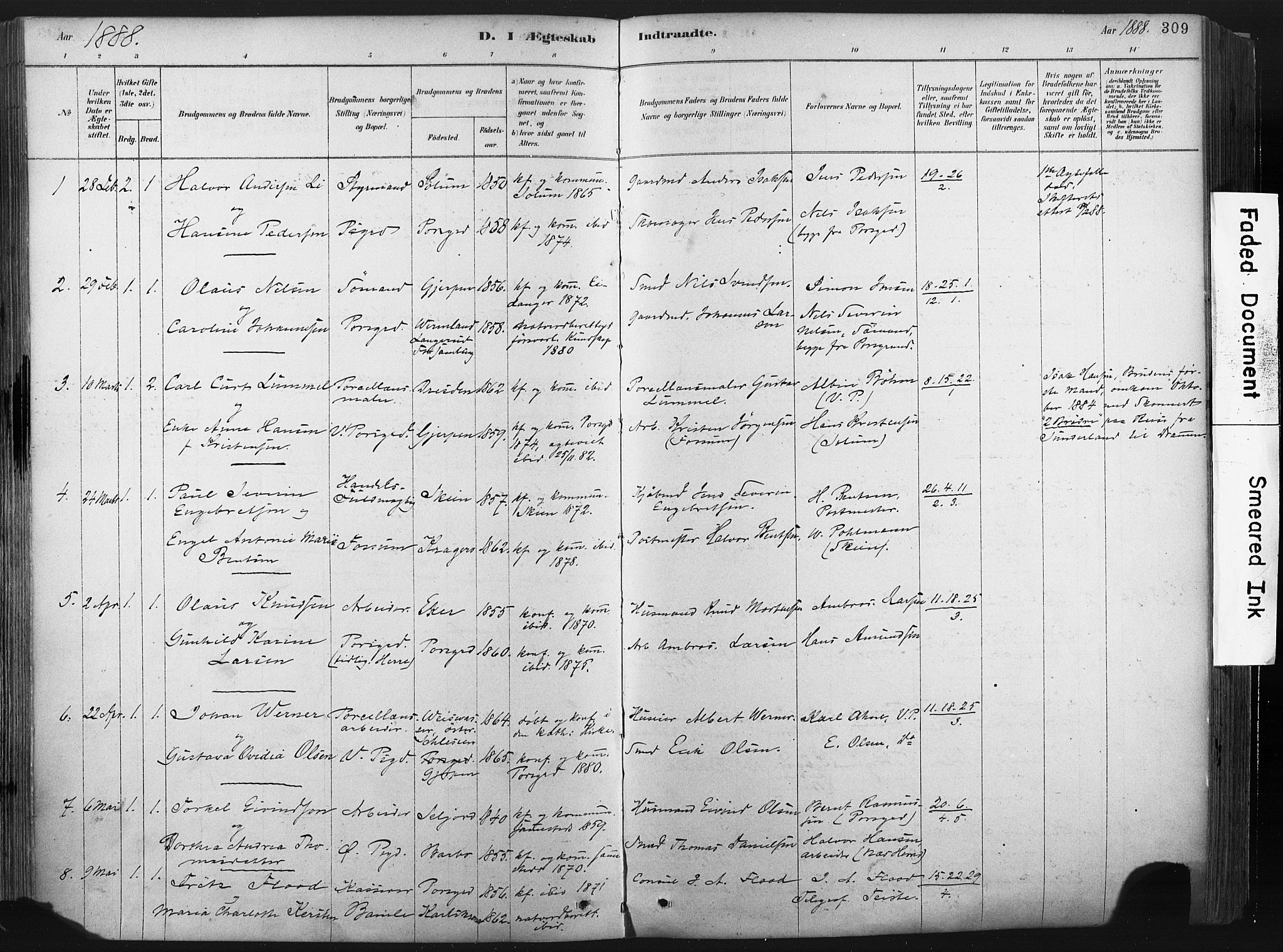 Porsgrunn kirkebøker , SAKO/A-104/F/Fa/L0008: Parish register (official) no. 8, 1878-1895, p. 309