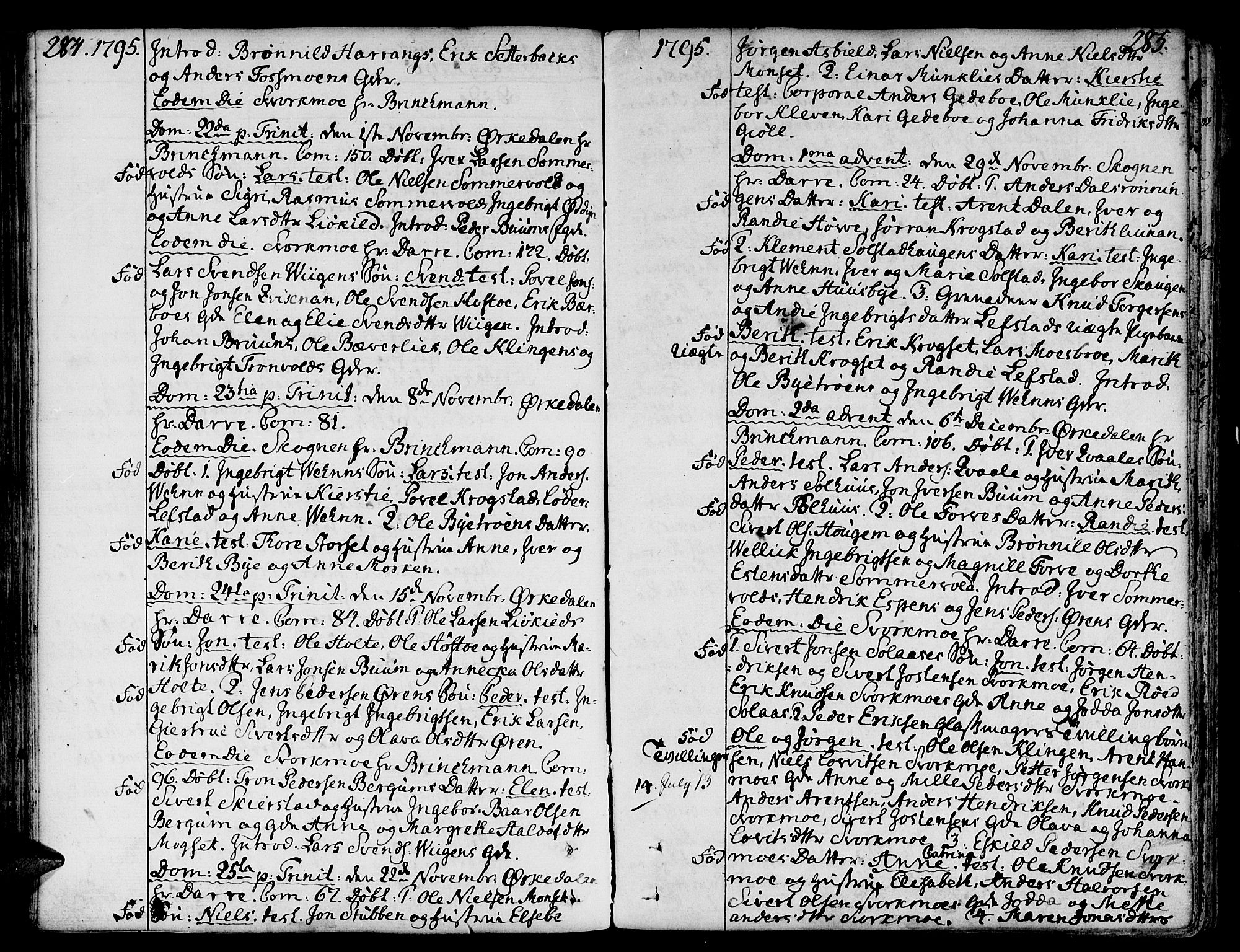 Ministerialprotokoller, klokkerbøker og fødselsregistre - Sør-Trøndelag, SAT/A-1456/668/L0802: Parish register (official) no. 668A02, 1776-1799, p. 284-285
