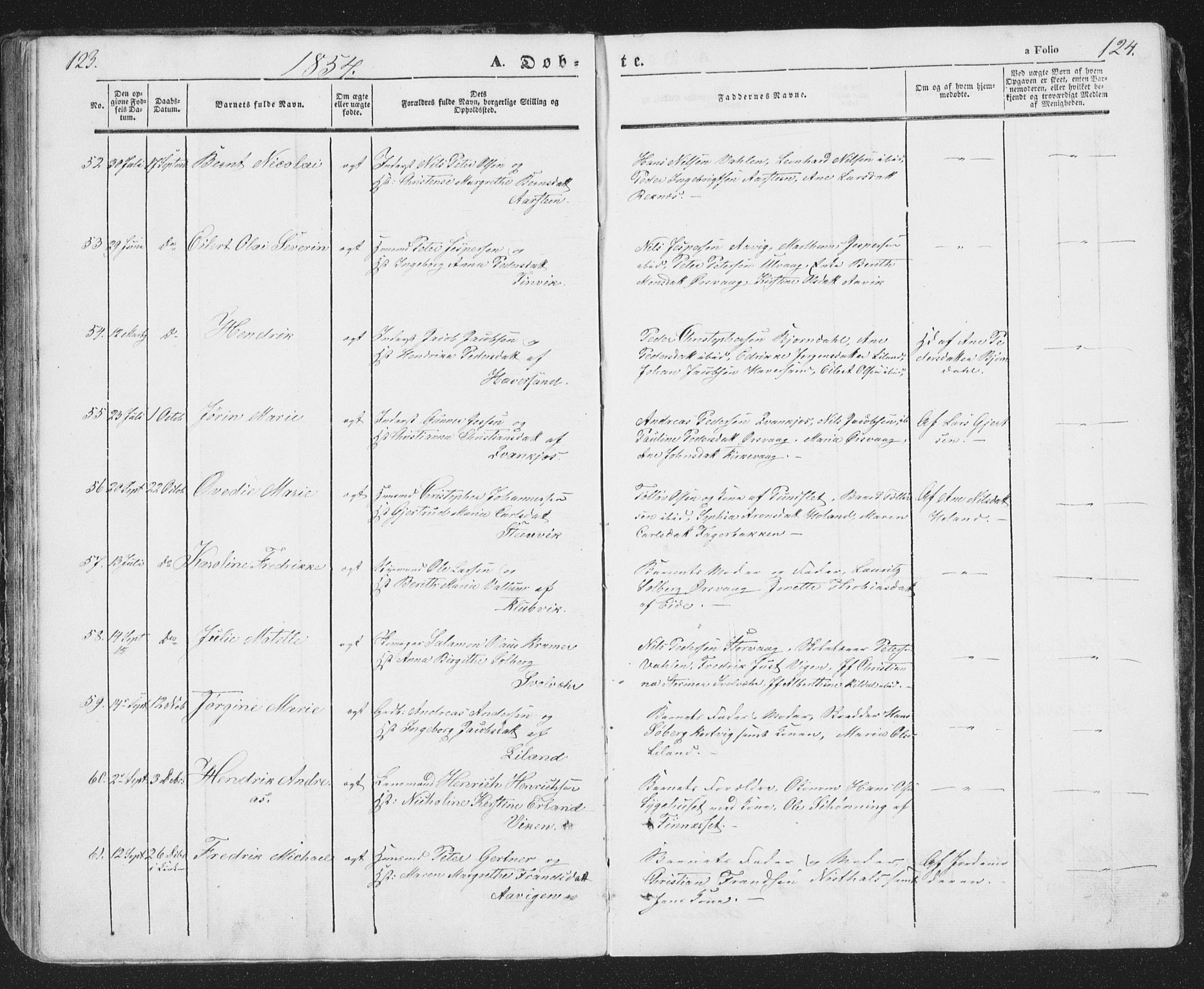 Ministerialprotokoller, klokkerbøker og fødselsregistre - Nordland, AV/SAT-A-1459/874/L1072: Parish register (copy) no. 874C01, 1843-1859, p. 123-124