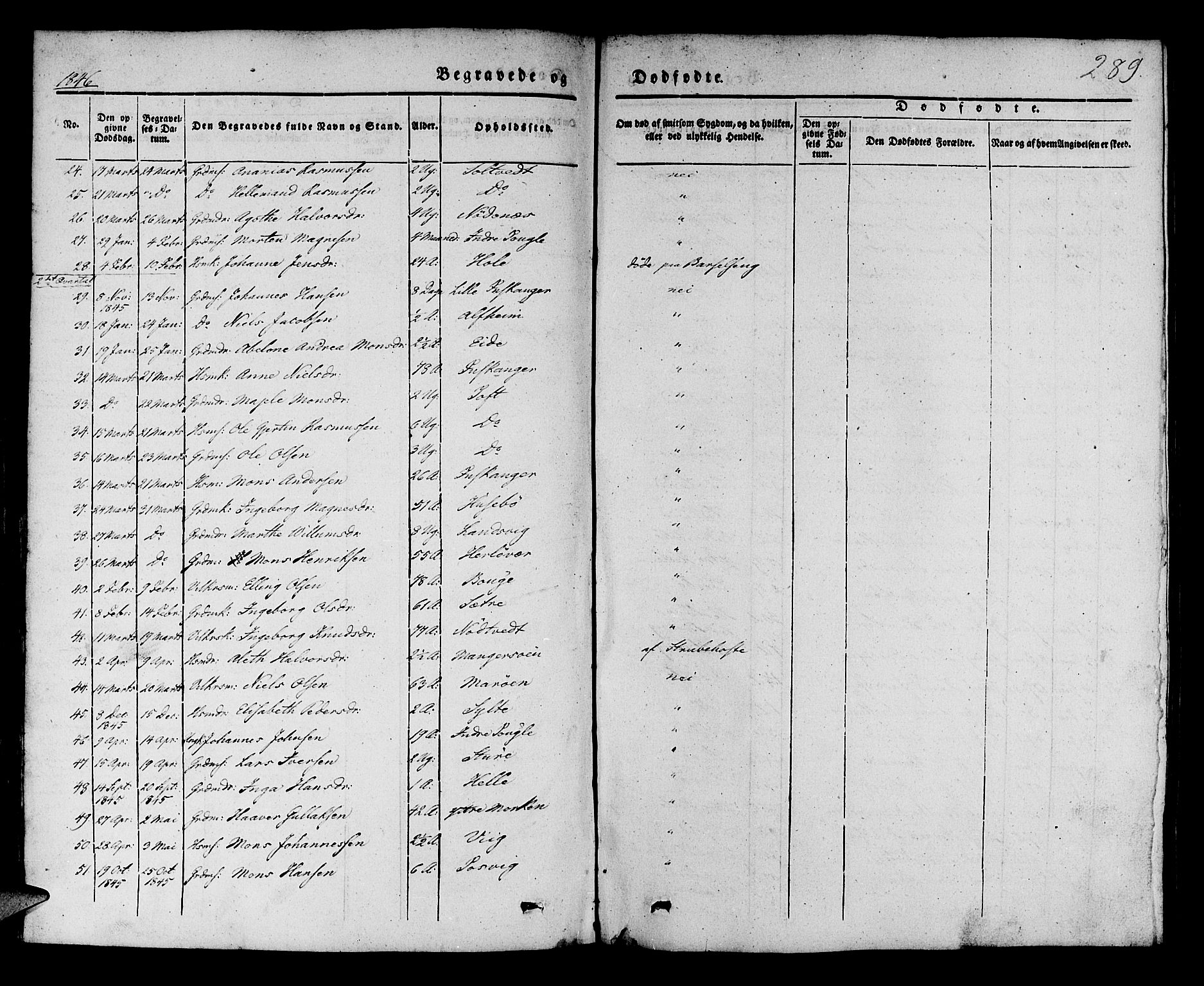 Manger sokneprestembete, AV/SAB-A-76801/H/Haa: Parish register (official) no. A 5, 1839-1848, p. 289