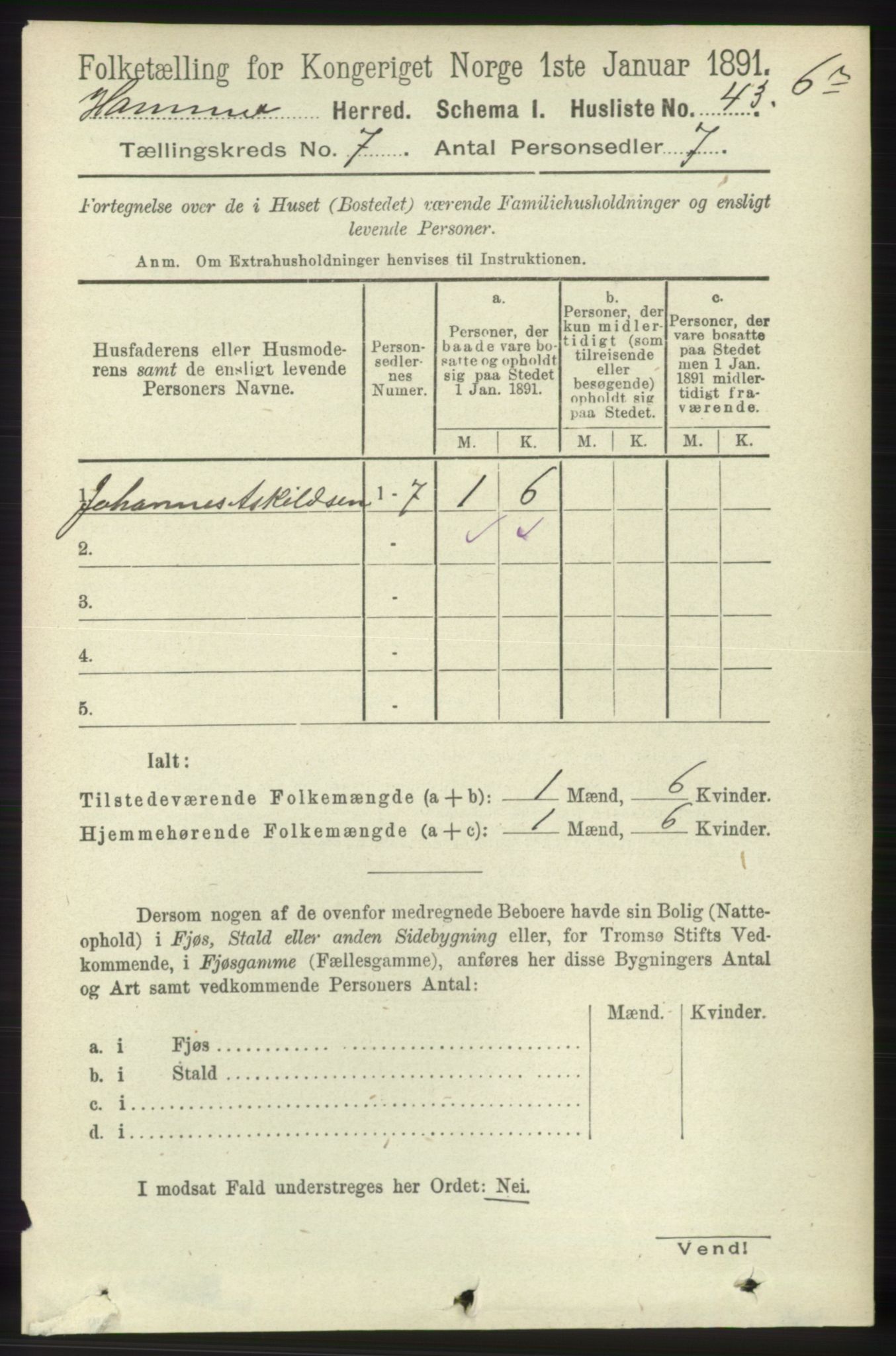 RA, 1891 census for 1254 Hamre, 1891, p. 1695