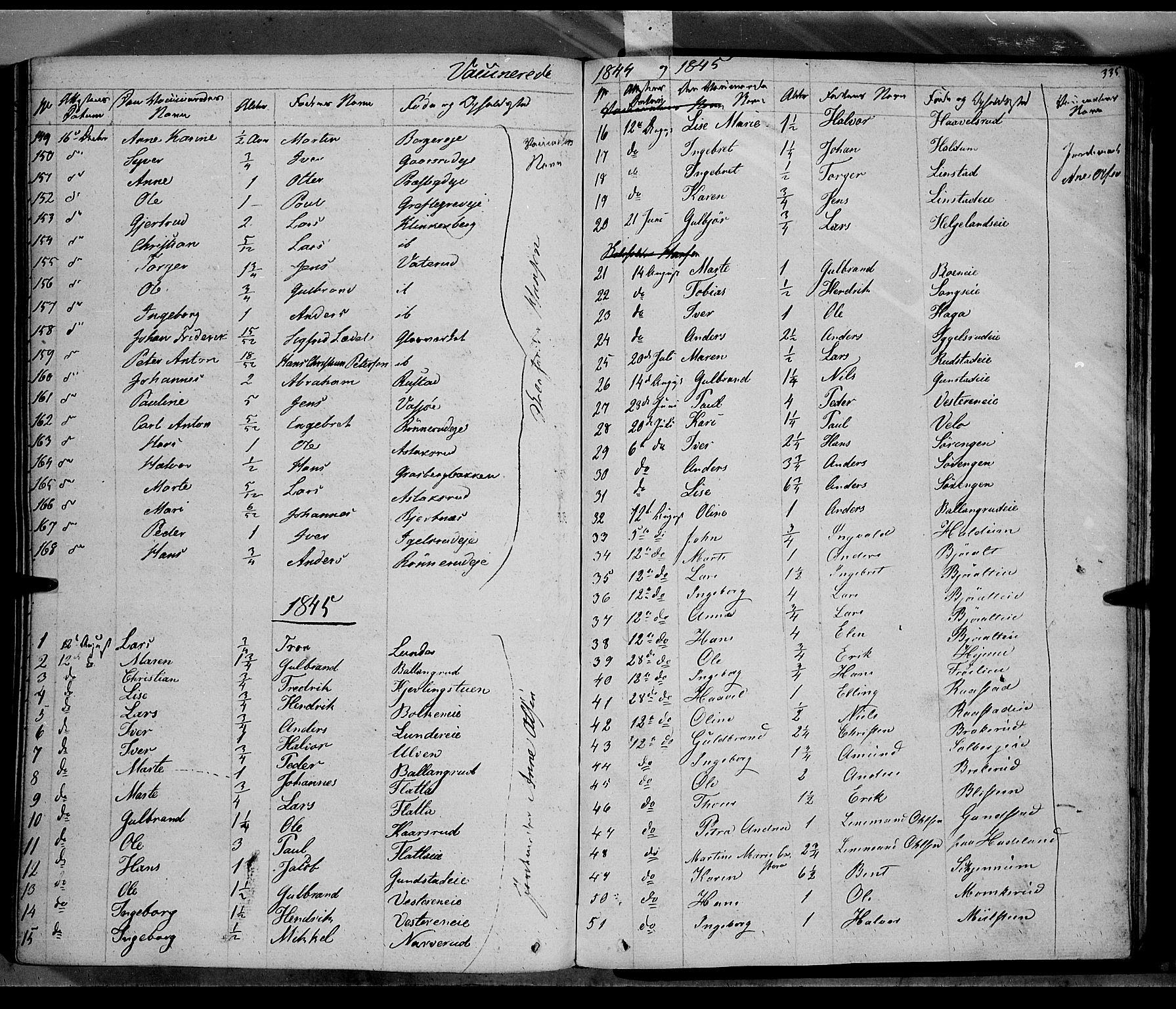 Jevnaker prestekontor, SAH/PREST-116/H/Ha/Haa/L0006: Parish register (official) no. 6, 1837-1857, p. 335