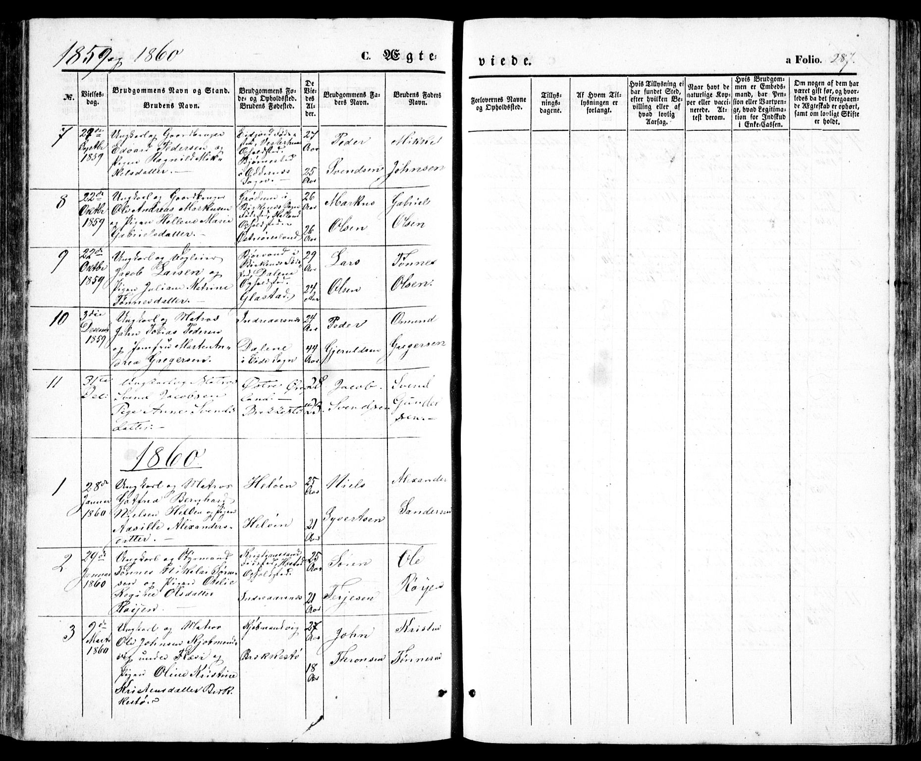 Høvåg sokneprestkontor, SAK/1111-0025/F/Fb/L0002: Parish register (copy) no. B 2, 1847-1869, p. 287