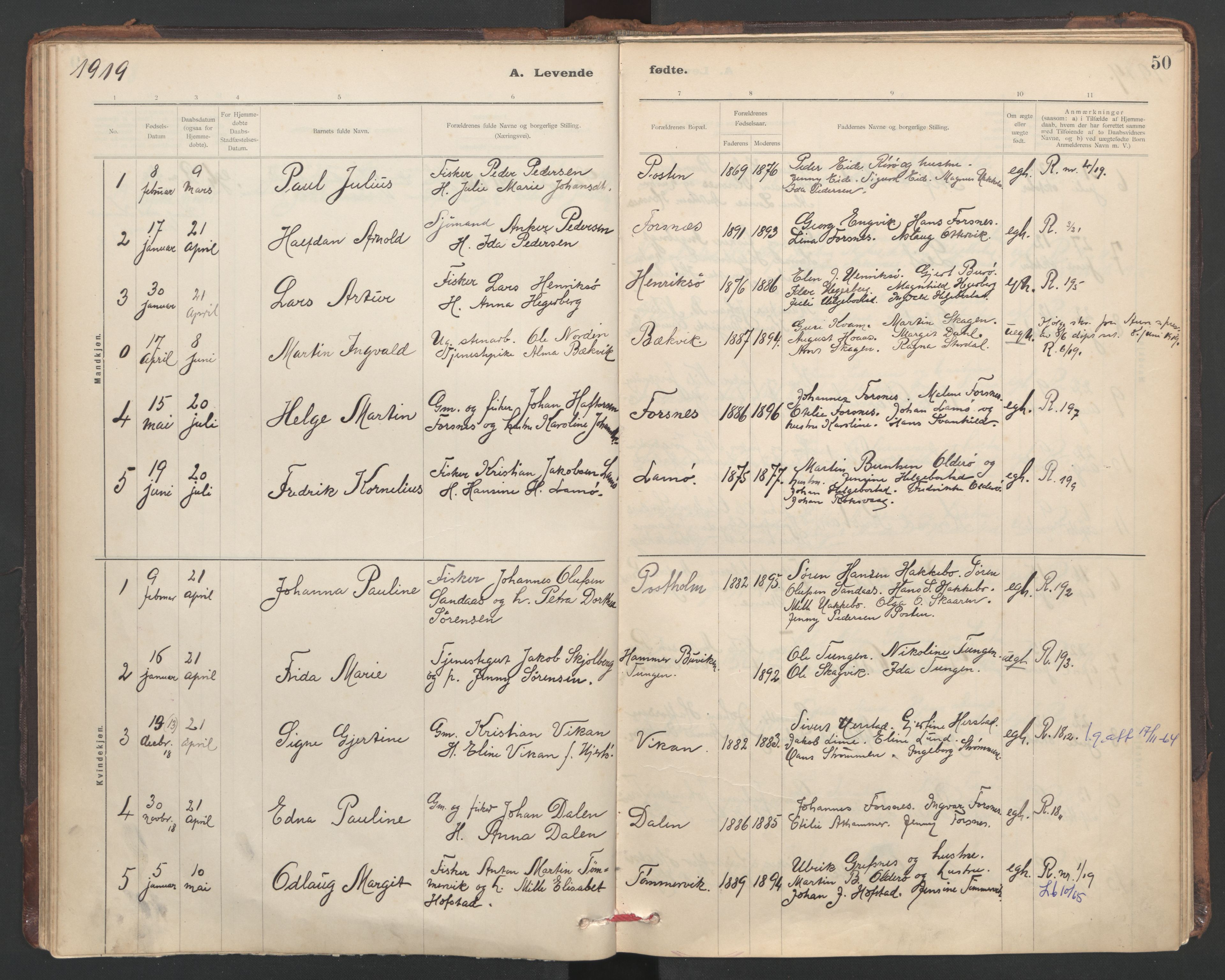 Ministerialprotokoller, klokkerbøker og fødselsregistre - Sør-Trøndelag, SAT/A-1456/635/L0552: Parish register (official) no. 635A02, 1899-1919, p. 50