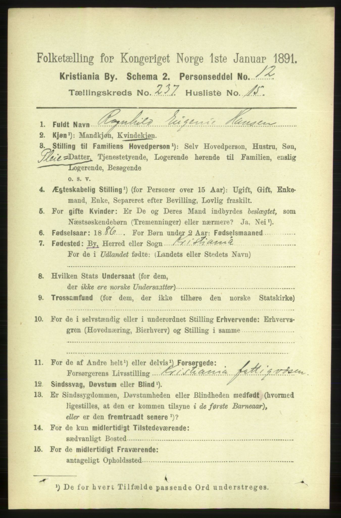 RA, 1891 census for 0301 Kristiania, 1891, p. 144497