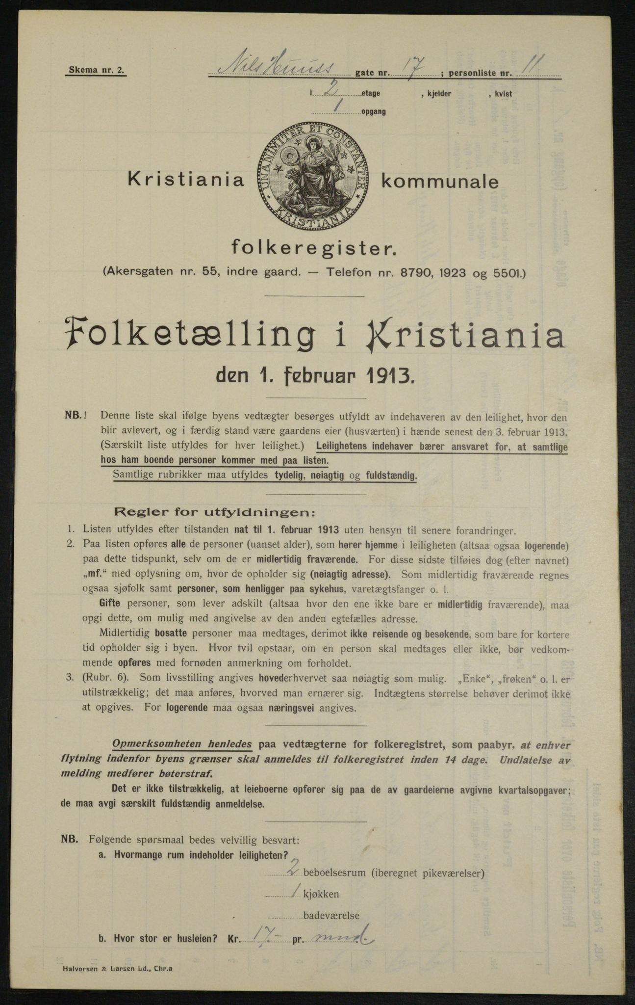 OBA, Municipal Census 1913 for Kristiania, 1913, p. 71008