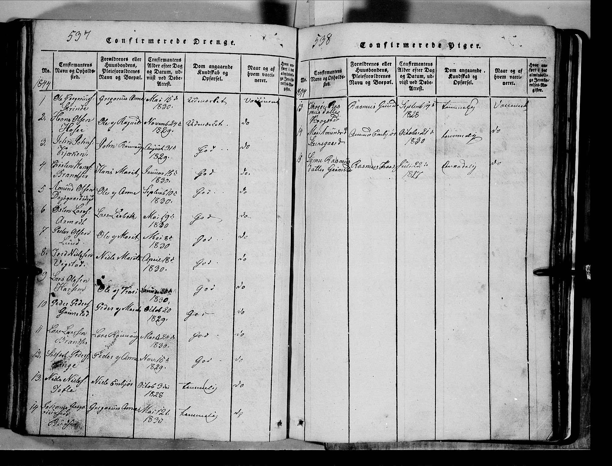 Lom prestekontor, AV/SAH-PREST-070/L/L0003: Parish register (copy) no. 3, 1815-1844, p. 537-538