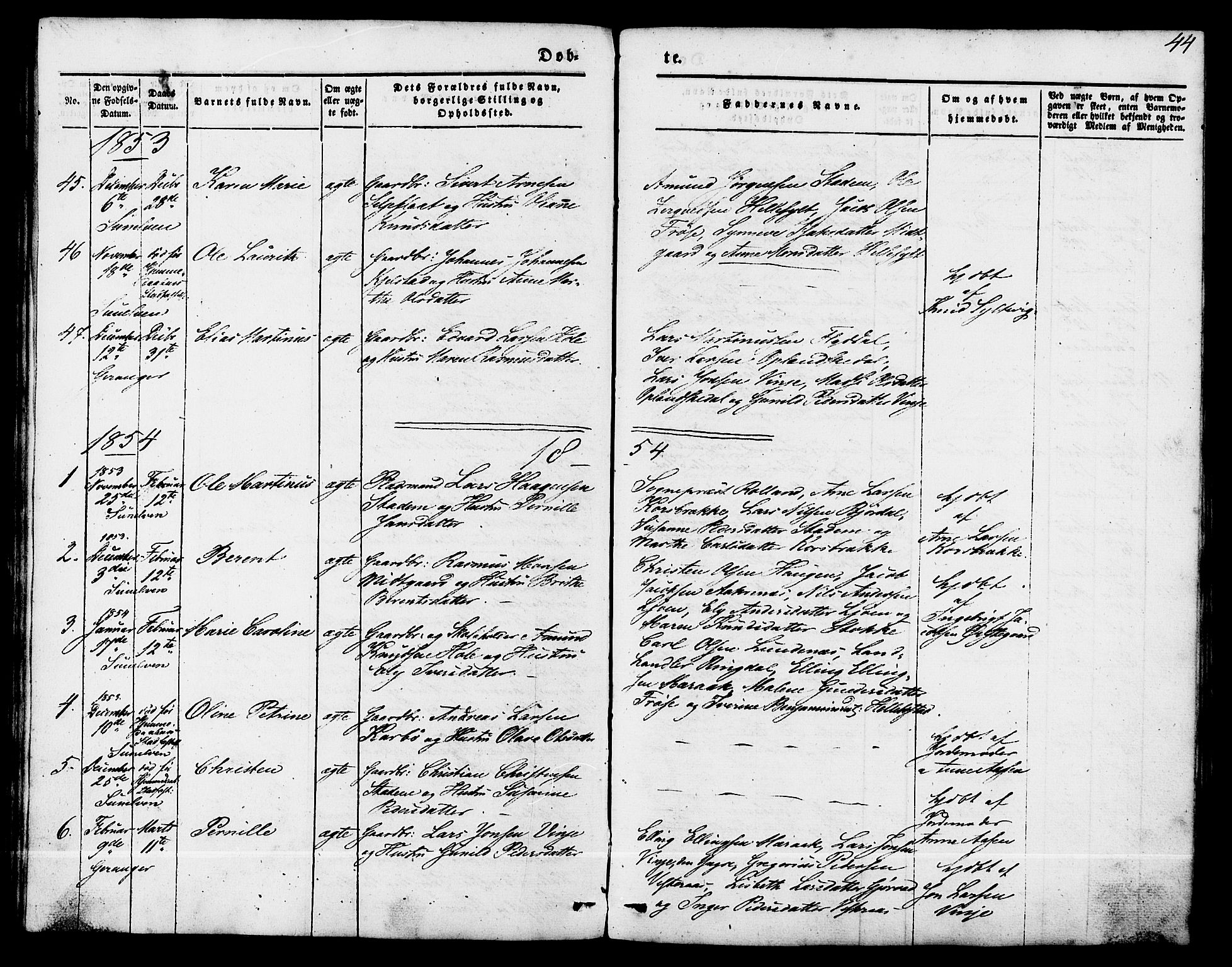 Ministerialprotokoller, klokkerbøker og fødselsregistre - Møre og Romsdal, SAT/A-1454/517/L0222: Parish register (official) no. 517A02, 1846-1862, p. 44