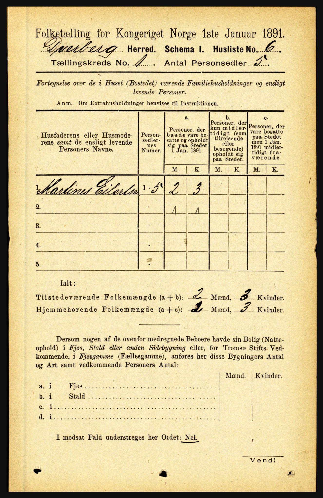 RA, 1891 census for 1872 Dverberg, 1891, p. 29