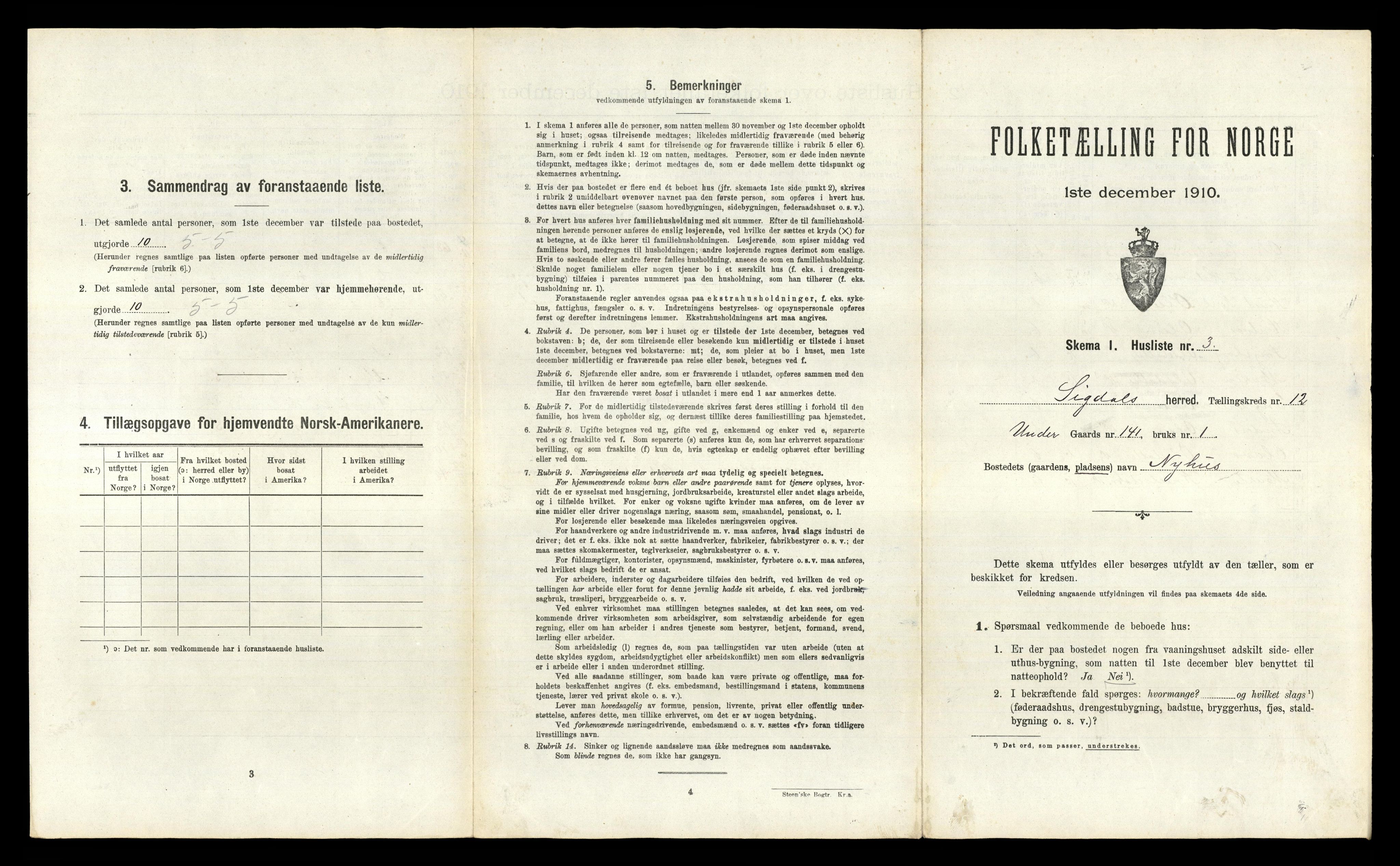 RA, 1910 census for Sigdal, 1910, p. 1226