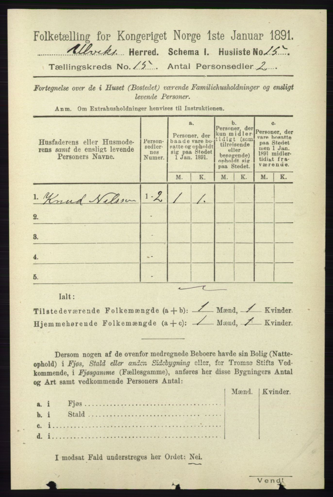 RA, 1891 census for 1233 Ulvik, 1891, p. 4594