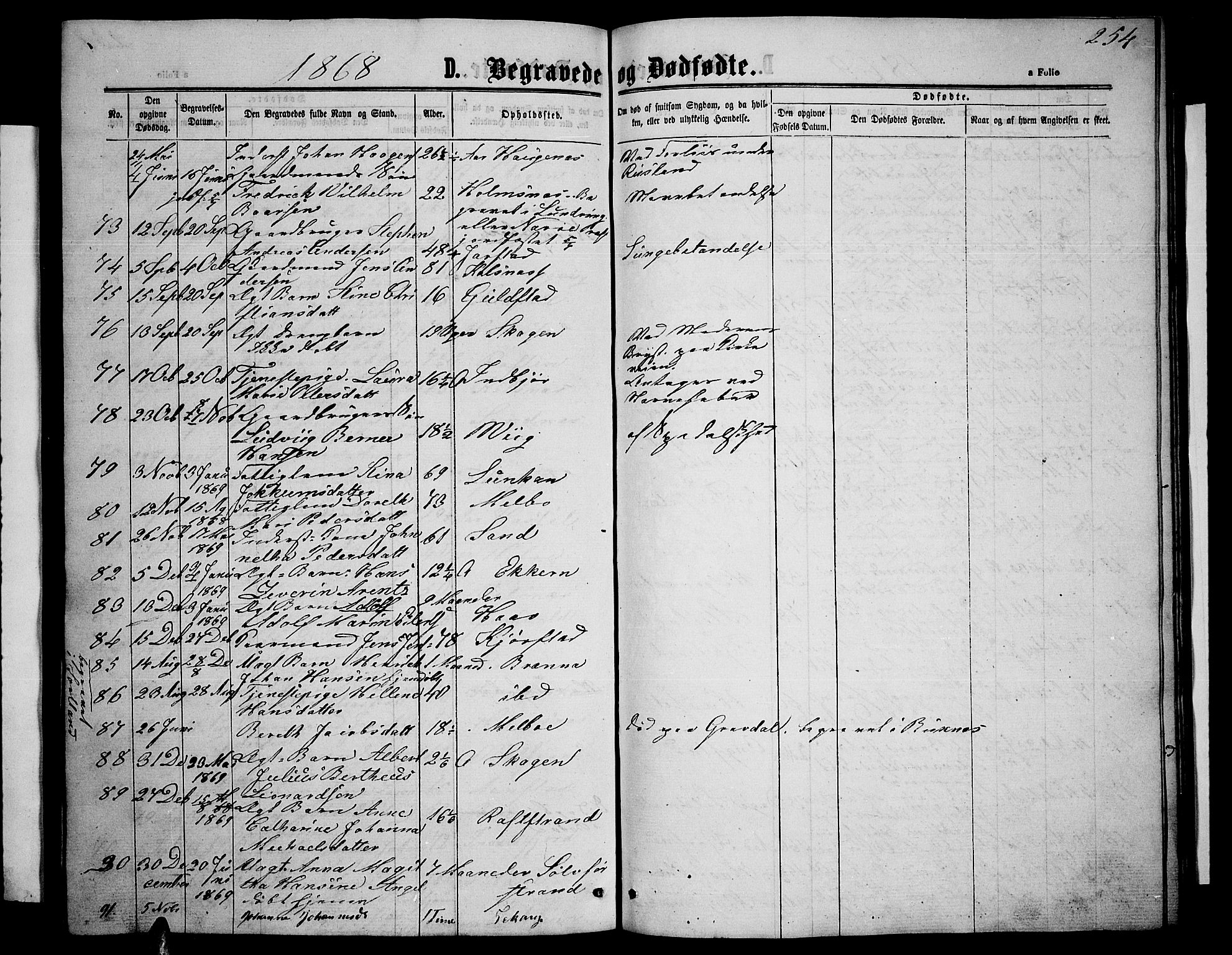 Ministerialprotokoller, klokkerbøker og fødselsregistre - Nordland, AV/SAT-A-1459/888/L1266: Parish register (copy) no. 888C04, 1864-1877, p. 254