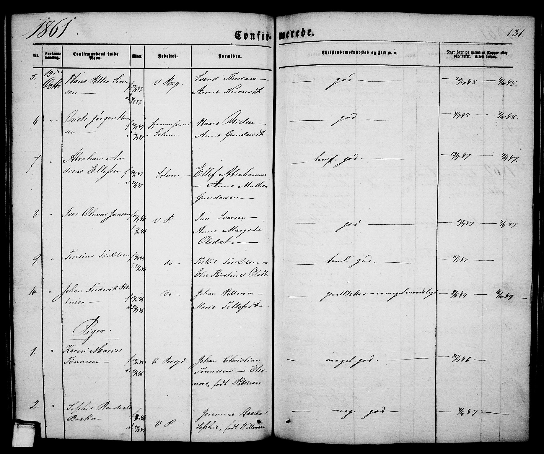 Porsgrunn kirkebøker , SAKO/A-104/G/Ga/L0002: Parish register (copy) no. I 2, 1847-1877, p. 131