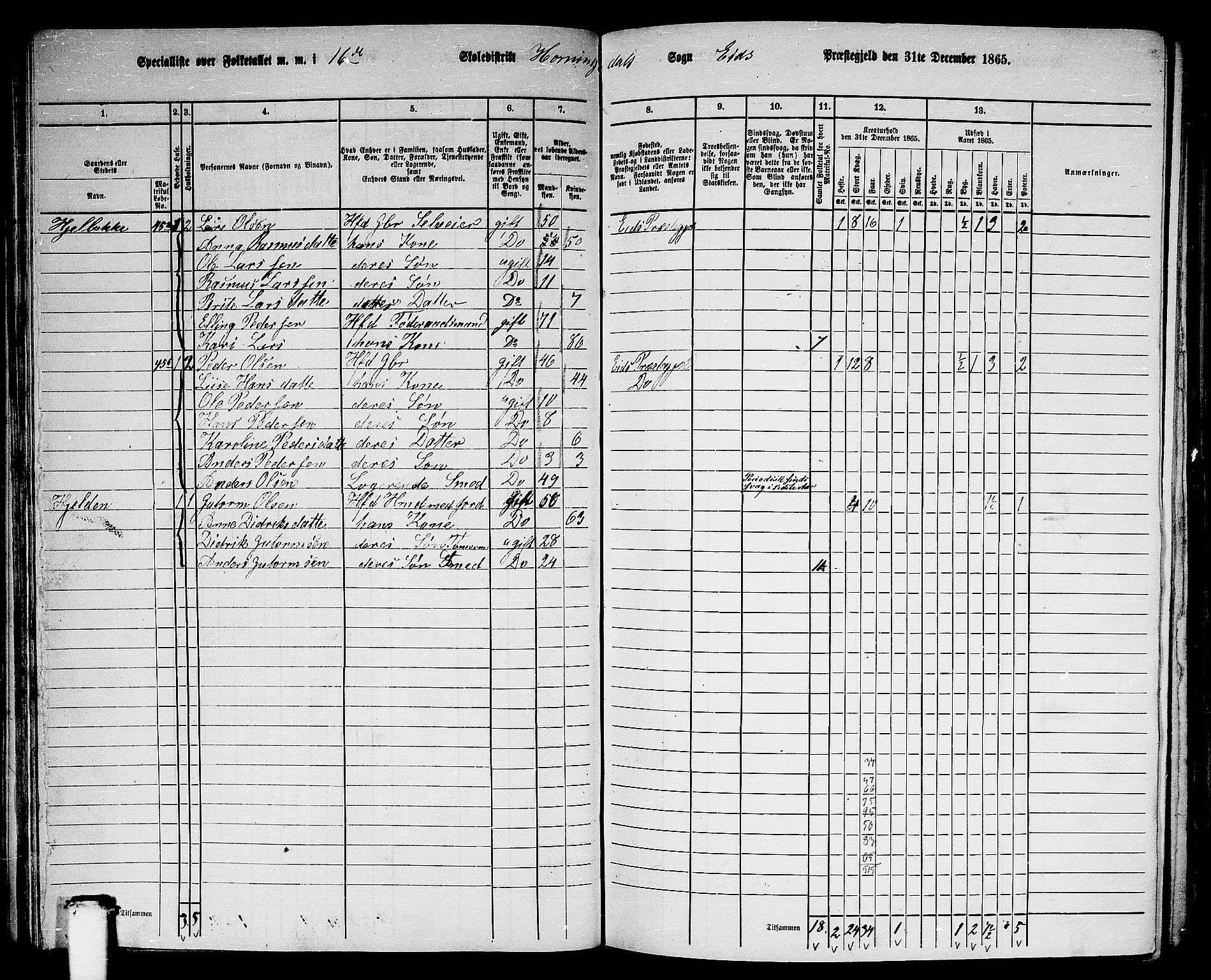 RA, 1865 census for Eid, 1865, p. 71