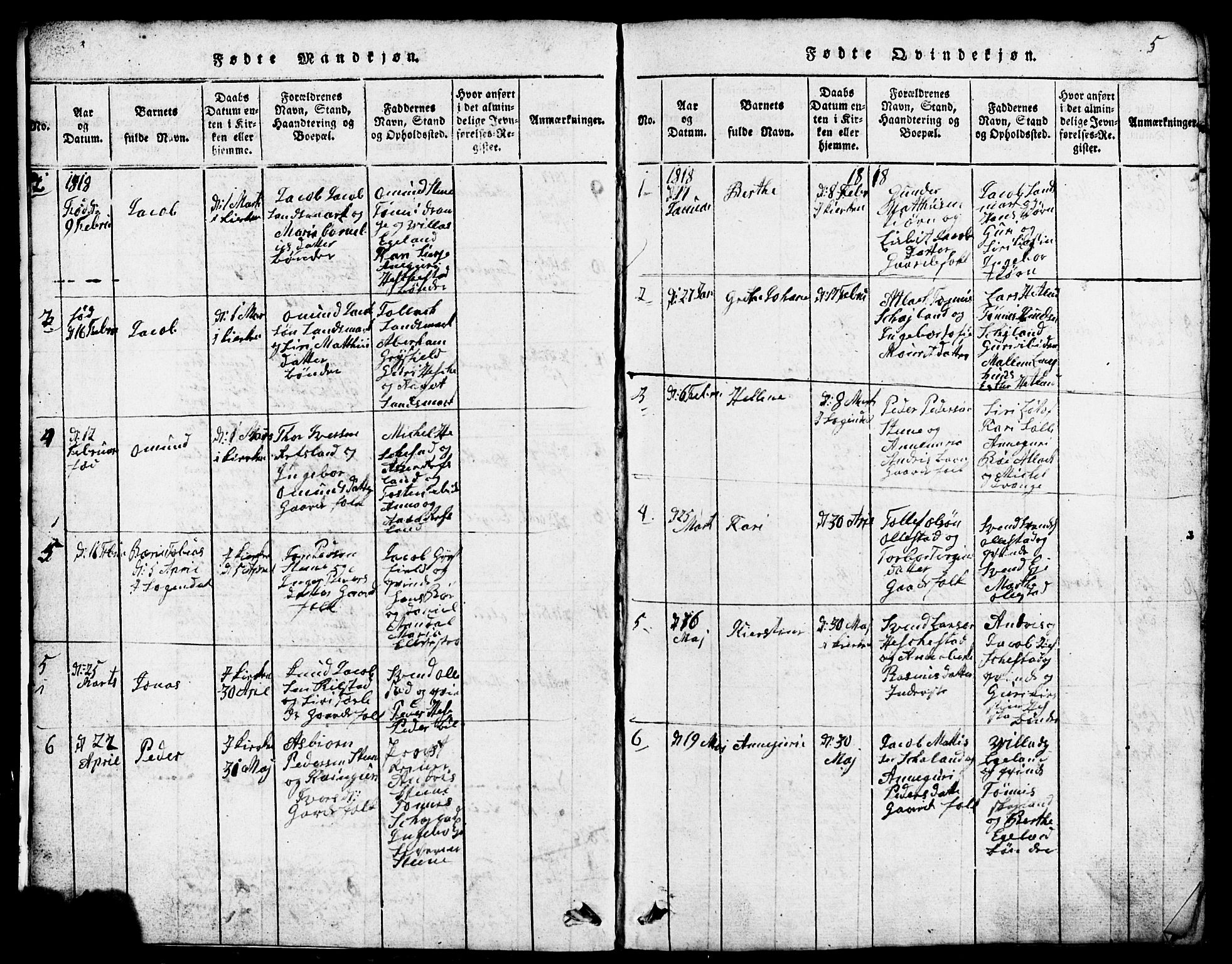 Lund sokneprestkontor, SAST/A-101809/S07/L0001: Parish register (copy) no. B 1, 1815-1853, p. 5