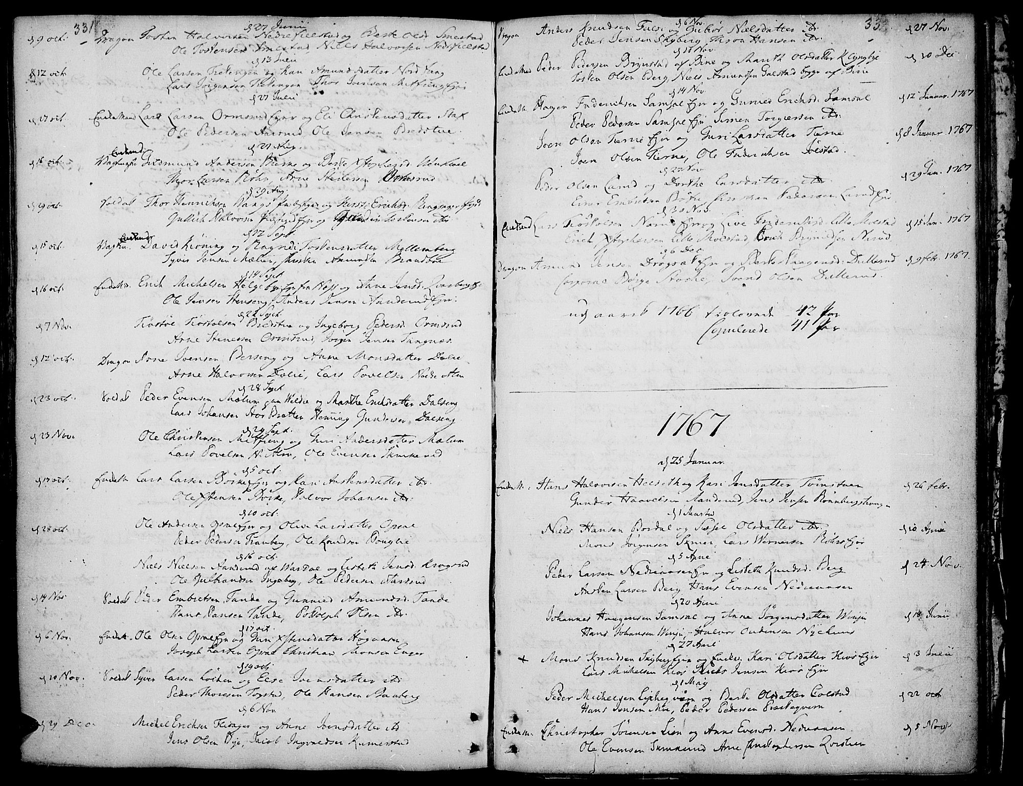 Ringsaker prestekontor, SAH/PREST-014/K/Ka/L0002: Parish register (official) no. 2, 1747-1774, p. 331-332