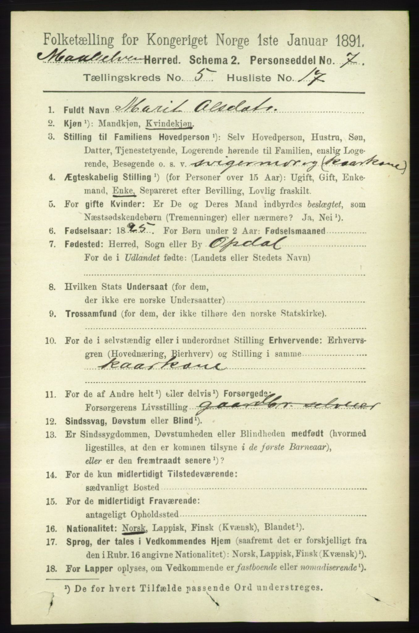 RA, 1891 census for 1924 Målselv, 1891, p. 1745