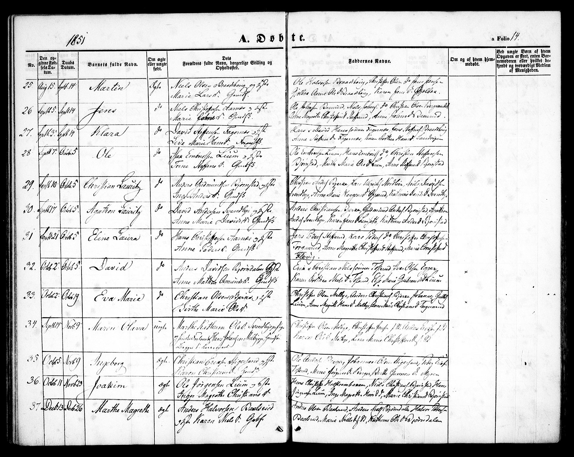 Hurdal prestekontor Kirkebøker, AV/SAO-A-10889/F/Fb/L0001: Parish register (official) no. II 1, 1846-1859, p. 14