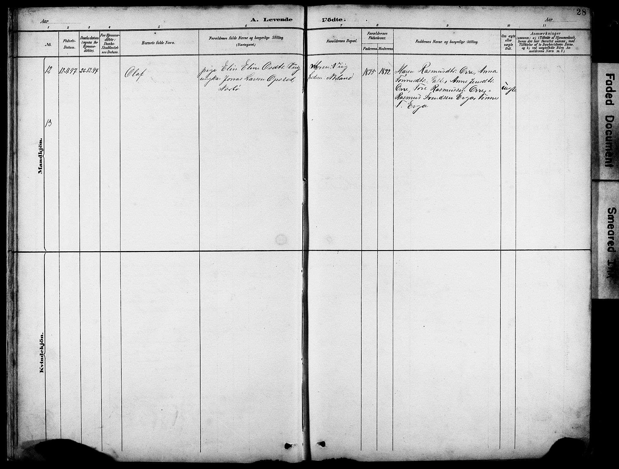 Klepp sokneprestkontor, AV/SAST-A-101803/001/3/30BB/L0005: Parish register (copy) no. B 5, 1889-1918, p. 28