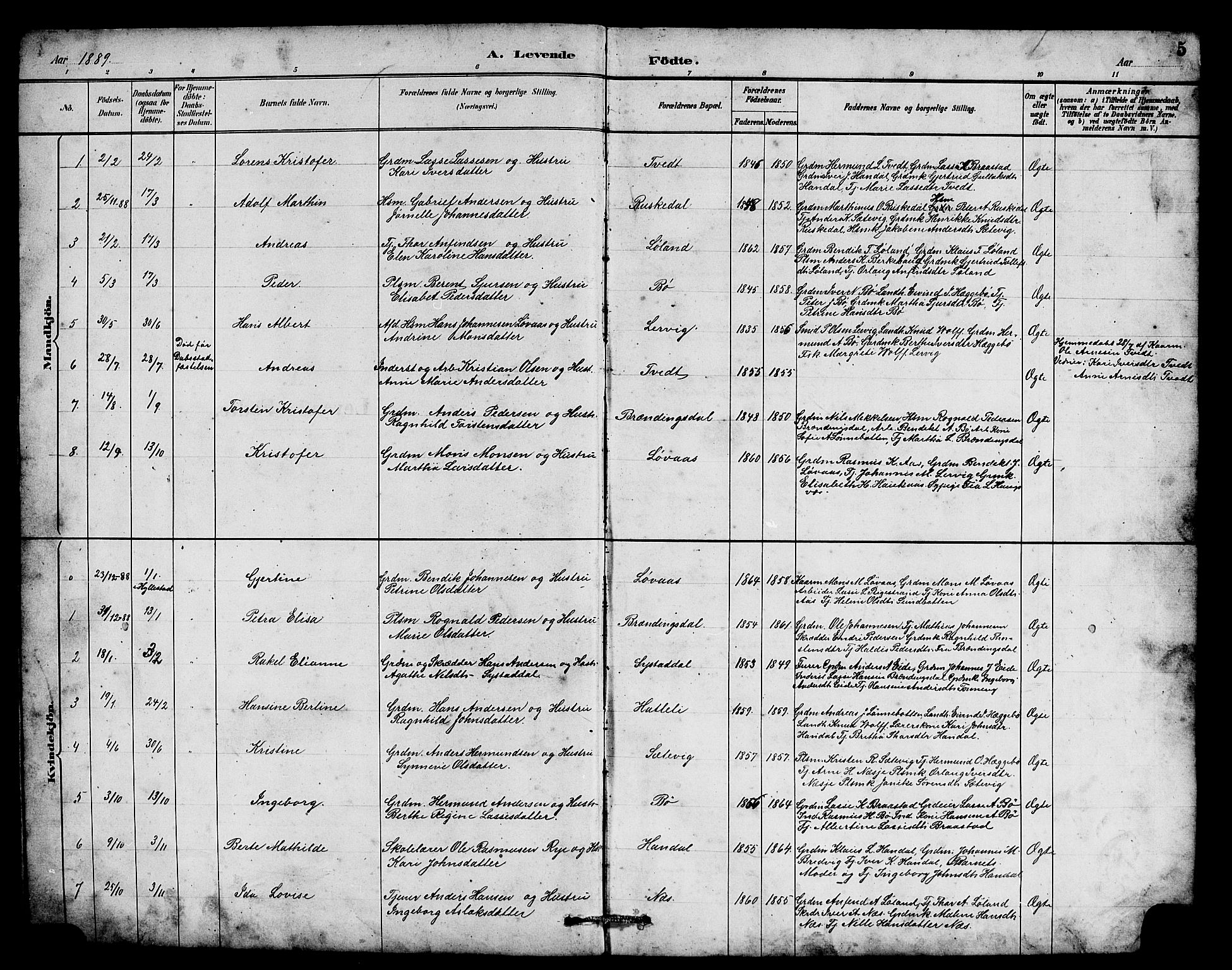 Hyllestad sokneprestembete, SAB/A-80401: Parish register (copy) no. B 2, 1889-1915, p. 5