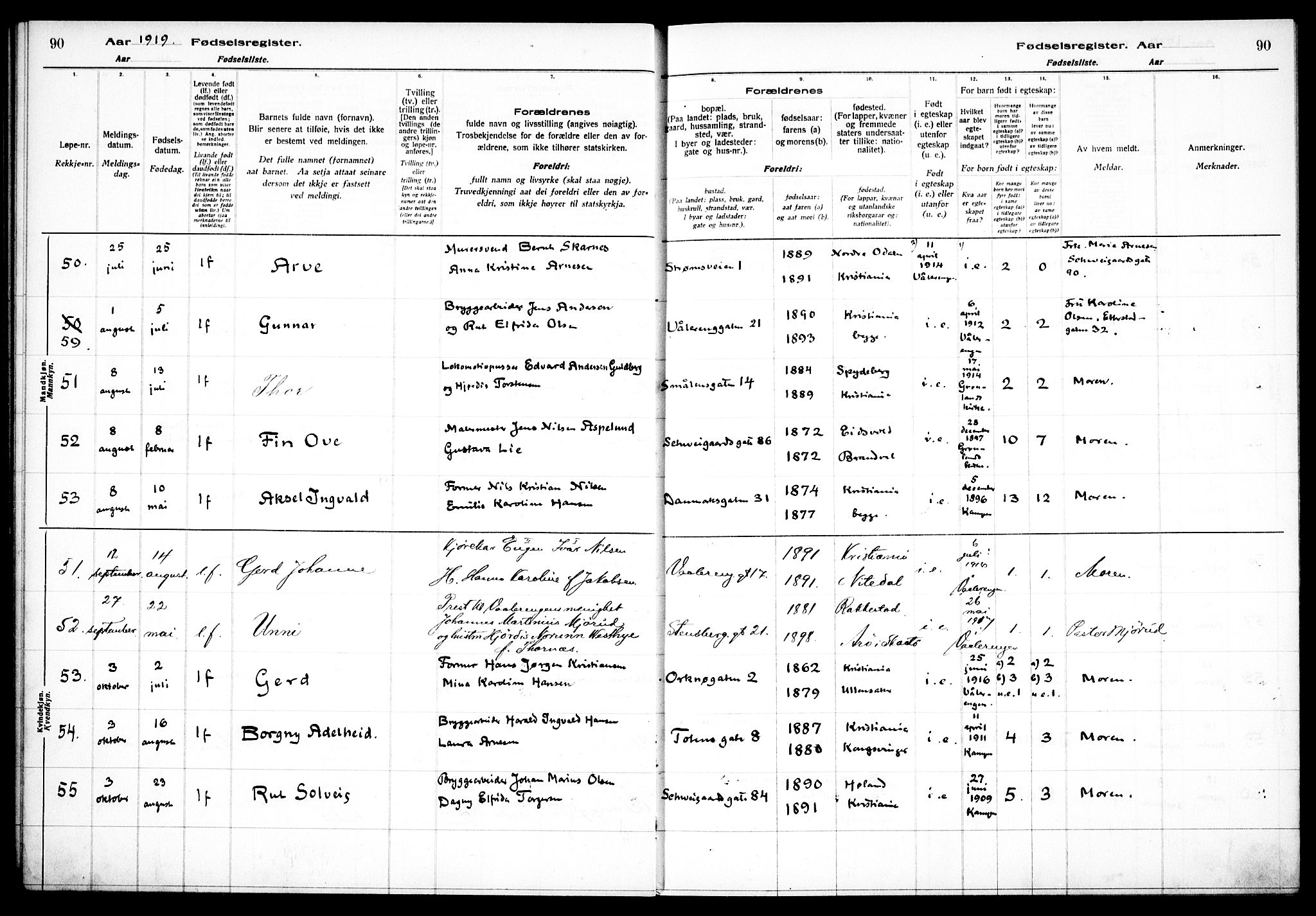 Vålerengen prestekontor Kirkebøker, AV/SAO-A-10878/J/Ja/L0001: Birth register no. 1, 1916-1924, p. 90