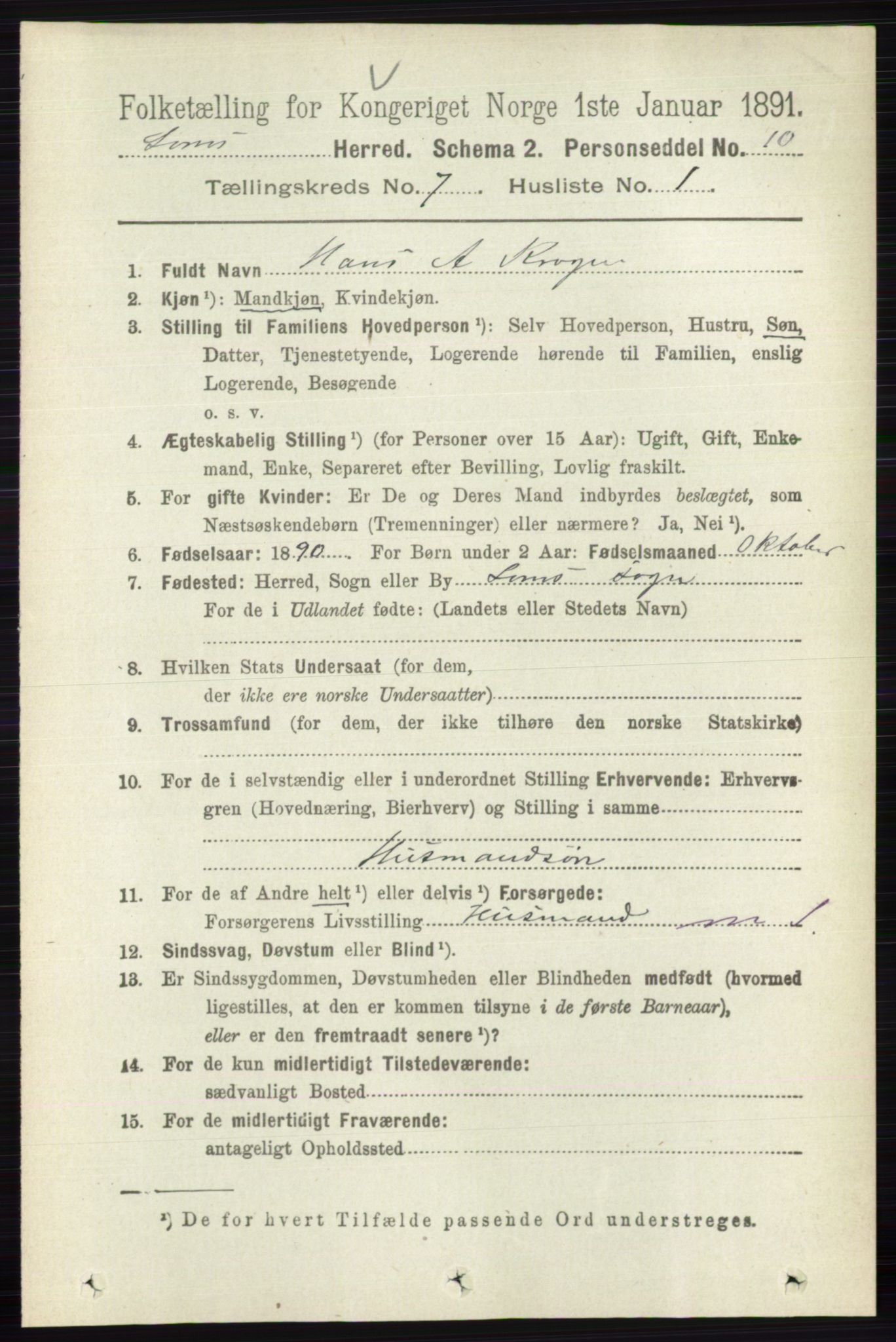 RA, 1891 census for 0514 Lom, 1891, p. 2807