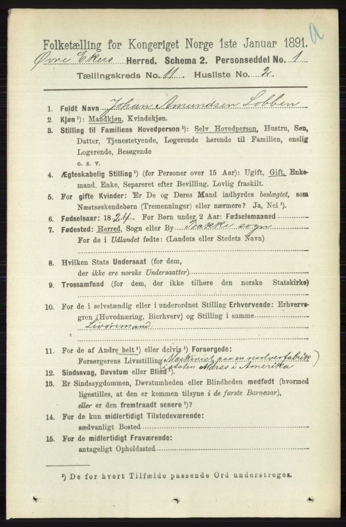 RA, 1891 census for 0624 Øvre Eiker, 1891, p. 4596