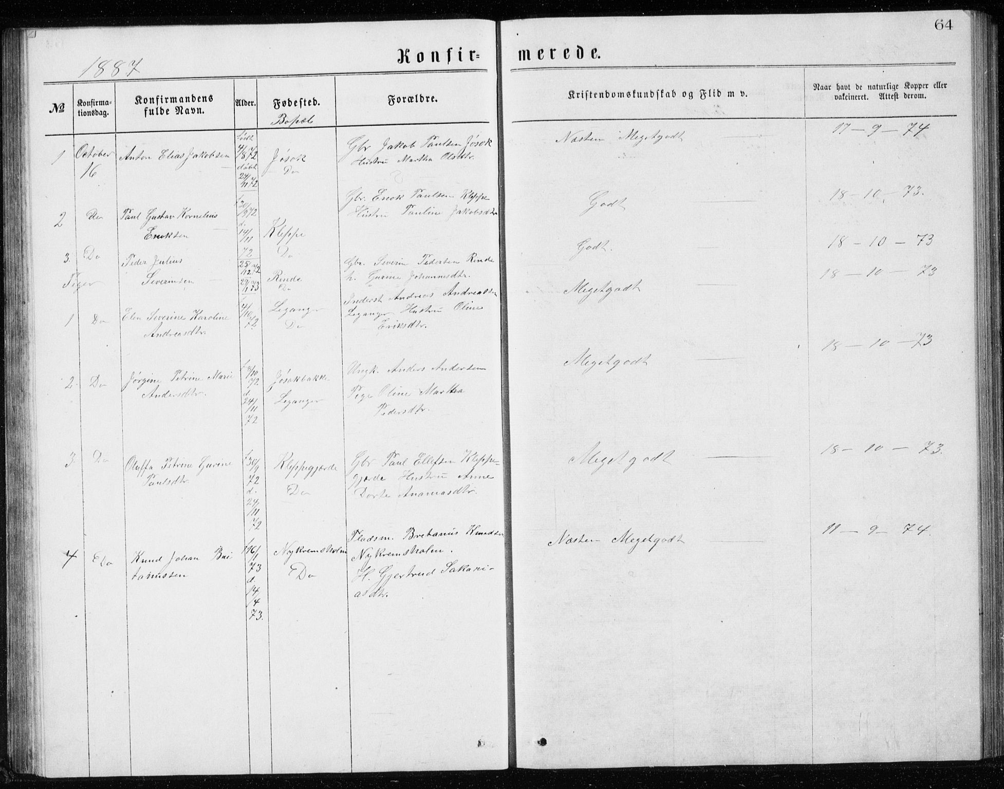 Ministerialprotokoller, klokkerbøker og fødselsregistre - Møre og Romsdal, AV/SAT-A-1454/508/L0097: Parish register (copy) no. 508C01, 1873-1897, p. 64