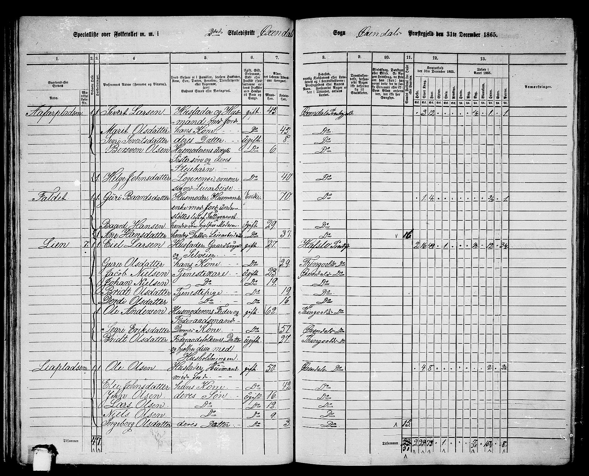 RA, 1865 census for Øksendal, 1865, p. 33