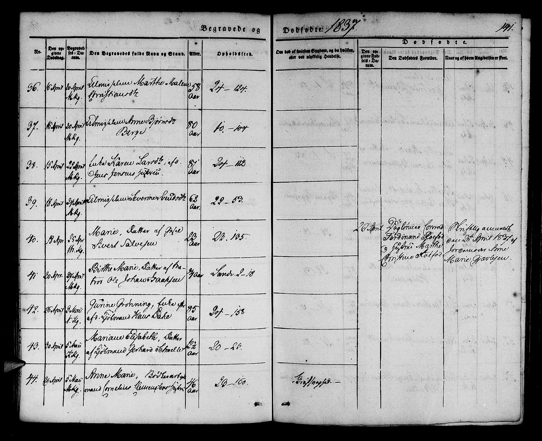 Korskirken sokneprestembete, SAB/A-76101/H/Haa/L0043: Parish register (official) no. E 1, 1834-1848, p. 141