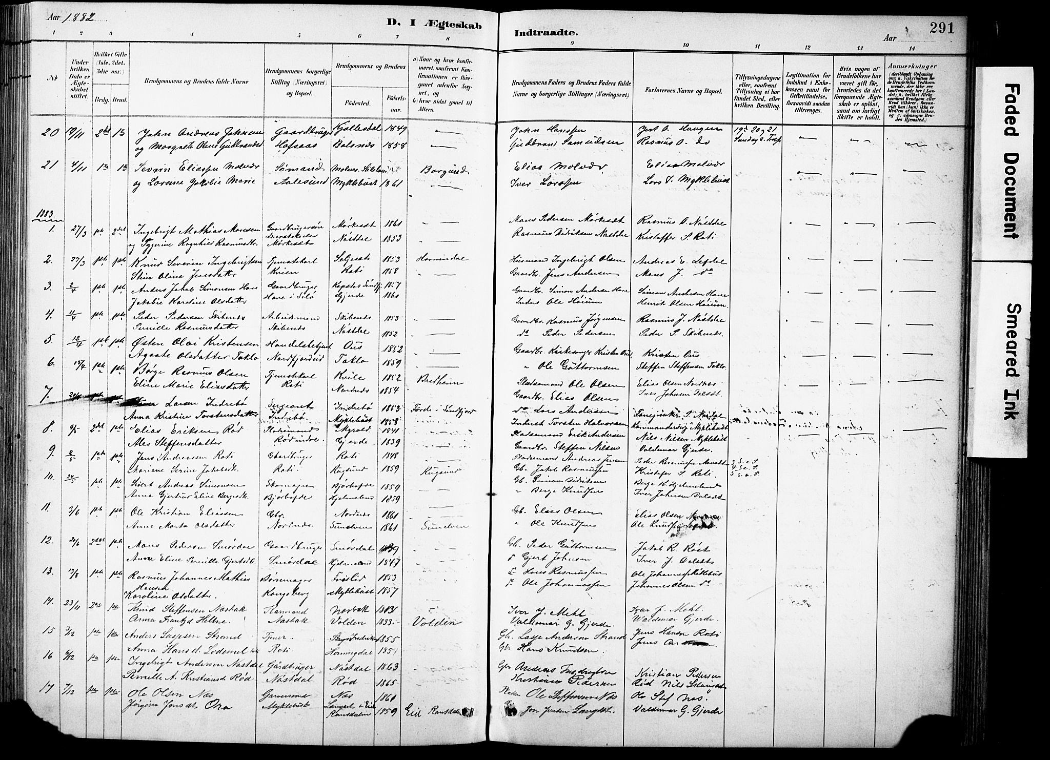 Eid sokneprestembete, SAB/A-82301/H/Hab/Habb/L0002: Parish register (copy) no. B 2, 1882-1907, p. 291