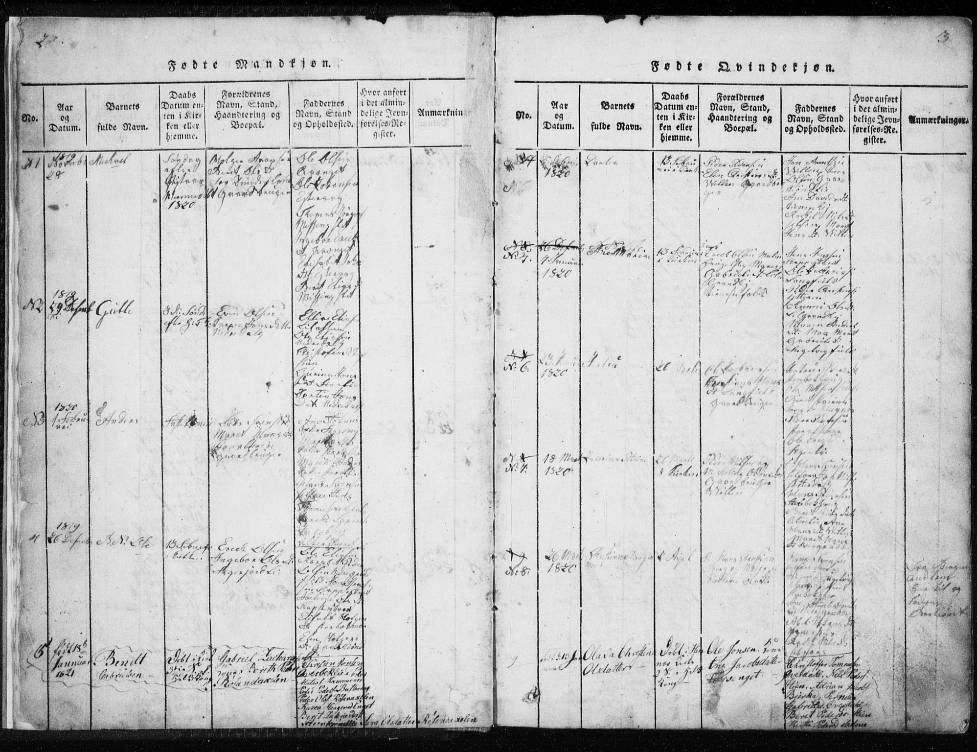 Ministerialprotokoller, klokkerbøker og fødselsregistre - Nordland, AV/SAT-A-1459/827/L0412: Parish register (copy) no. 827C01, 1820-1841, p. 2-3