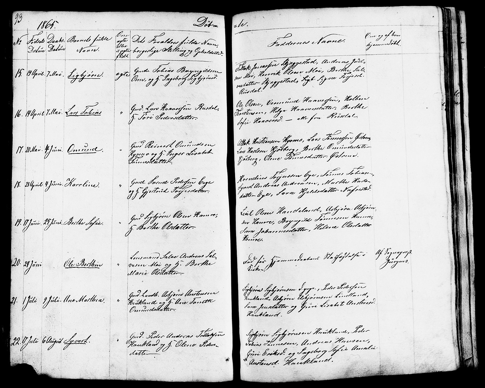 Lund sokneprestkontor, AV/SAST-A-101809/S07/L0003: Parish register (copy) no. B 3, 1848-1885, p. 93