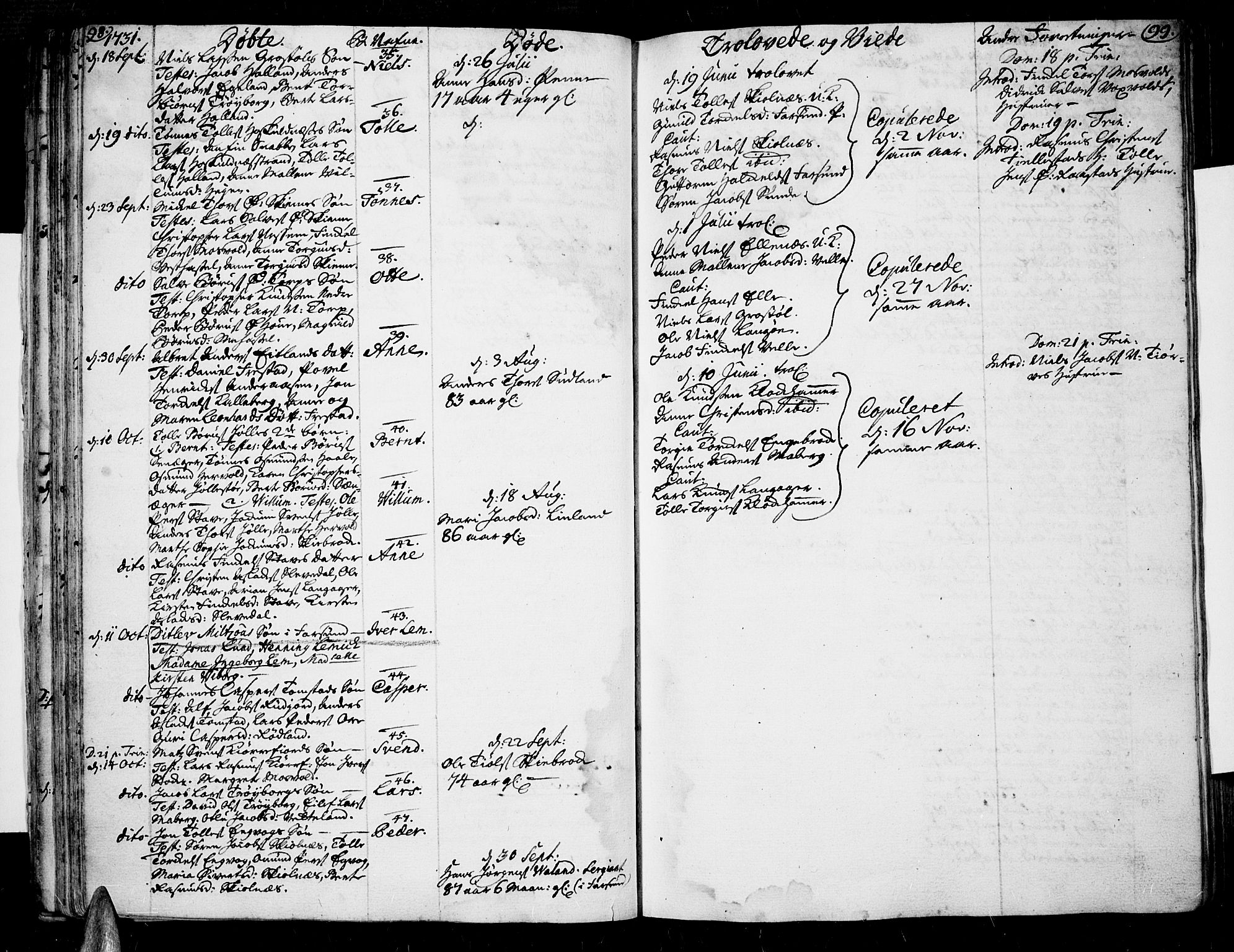 Lista sokneprestkontor, AV/SAK-1111-0027/F/Fa/L0002: Parish register (official) no. A 2 /1, 1726-1742, p. 98-99