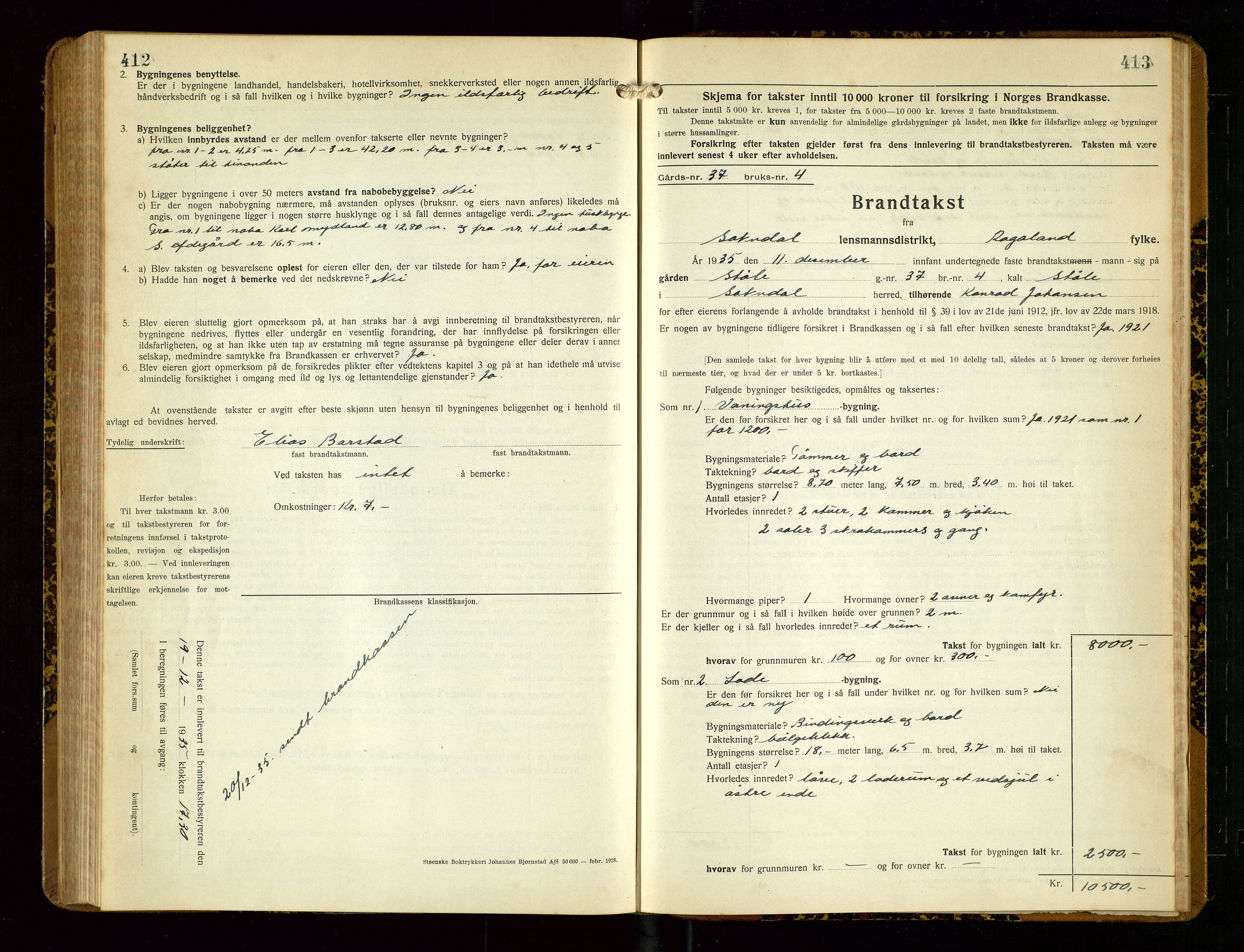 Sokndal lensmannskontor, SAST/A-100417/Gob/L0007: "Brandtakst-Protokoll", 1930-1936, p. 412-413