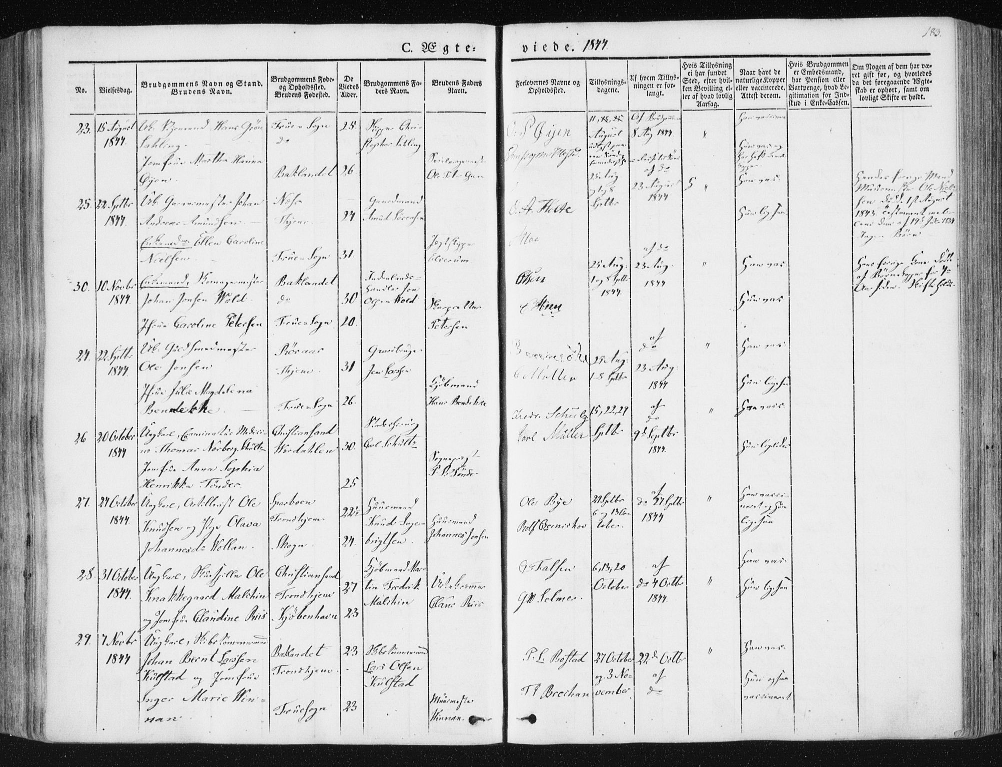Ministerialprotokoller, klokkerbøker og fødselsregistre - Sør-Trøndelag, SAT/A-1456/602/L0110: Parish register (official) no. 602A08, 1840-1854, p. 183