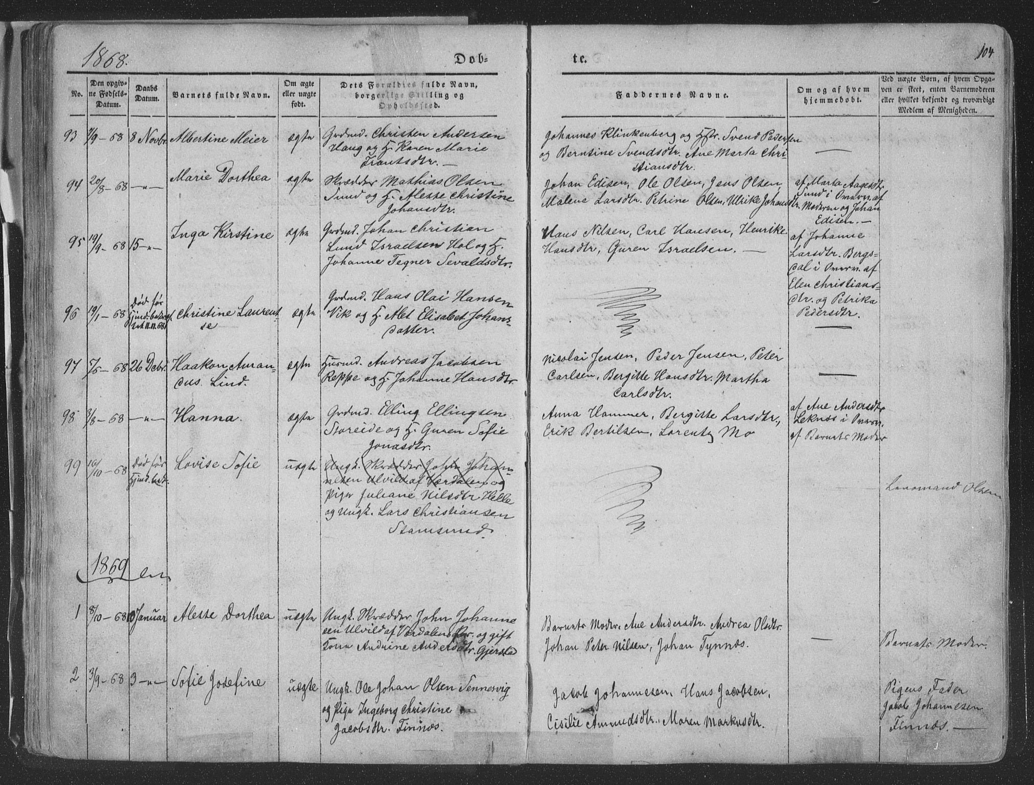 Ministerialprotokoller, klokkerbøker og fødselsregistre - Nordland, AV/SAT-A-1459/881/L1165: Parish register (copy) no. 881C02, 1854-1876, p. 104