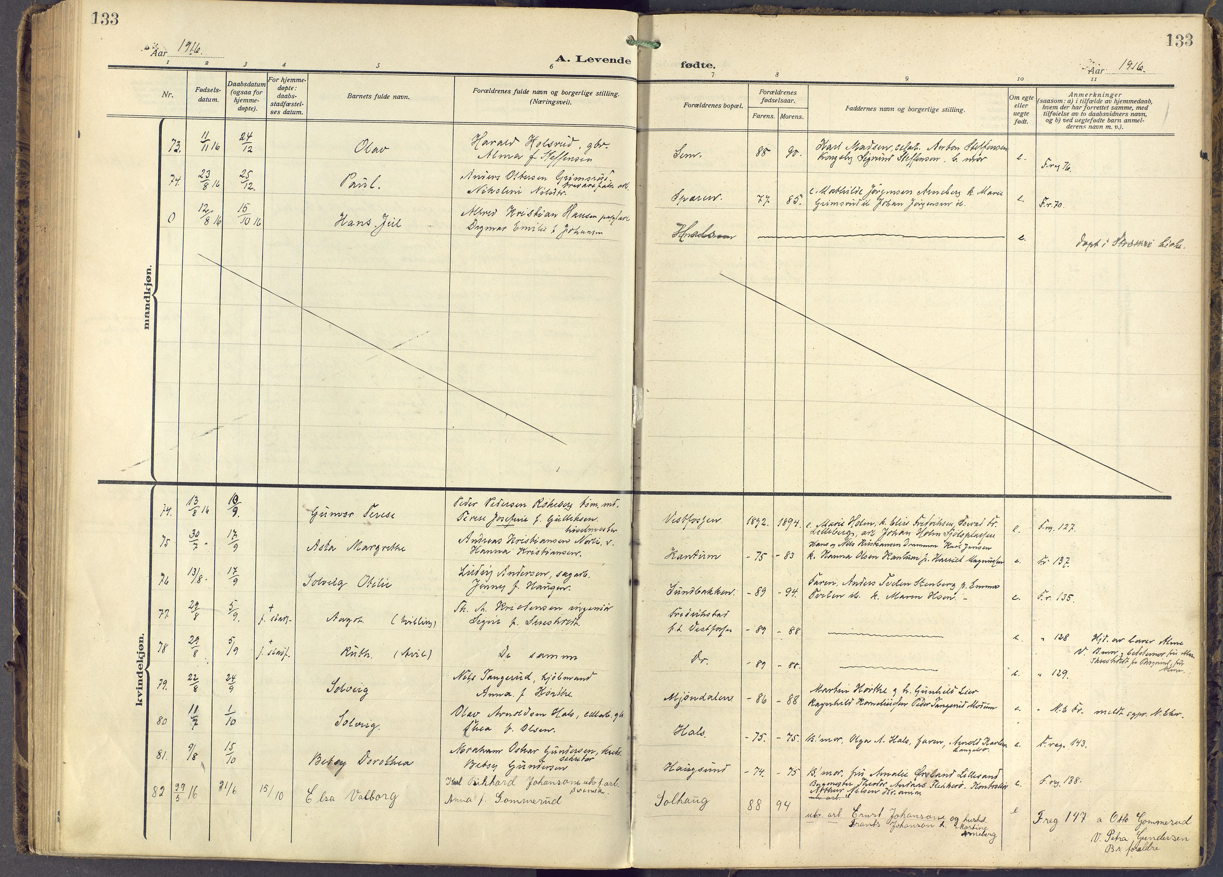 Eiker kirkebøker, AV/SAKO-A-4/F/Fb/L0009: Parish register (official) no. II 9, 1908-1923, p. 133