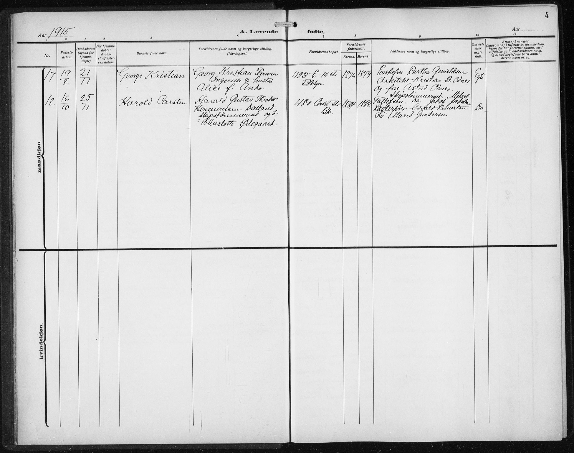 Den norske sjømannsmisjon i utlandet/New York, AV/SAB-SAB/PA-0110/H/Ha/L0007: Parish register (official) no. A 7, 1915-1923, p. 4