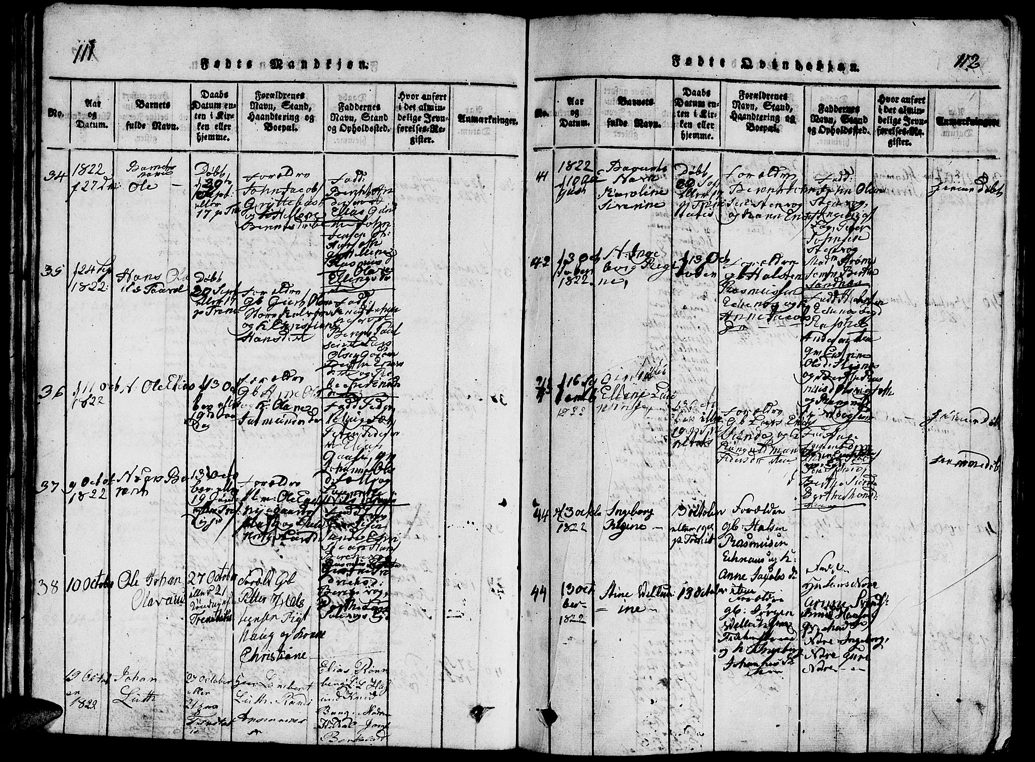 Ministerialprotokoller, klokkerbøker og fødselsregistre - Møre og Romsdal, AV/SAT-A-1454/528/L0423: Parish register (copy) no. 528C04, 1816-1827, p. 111-112