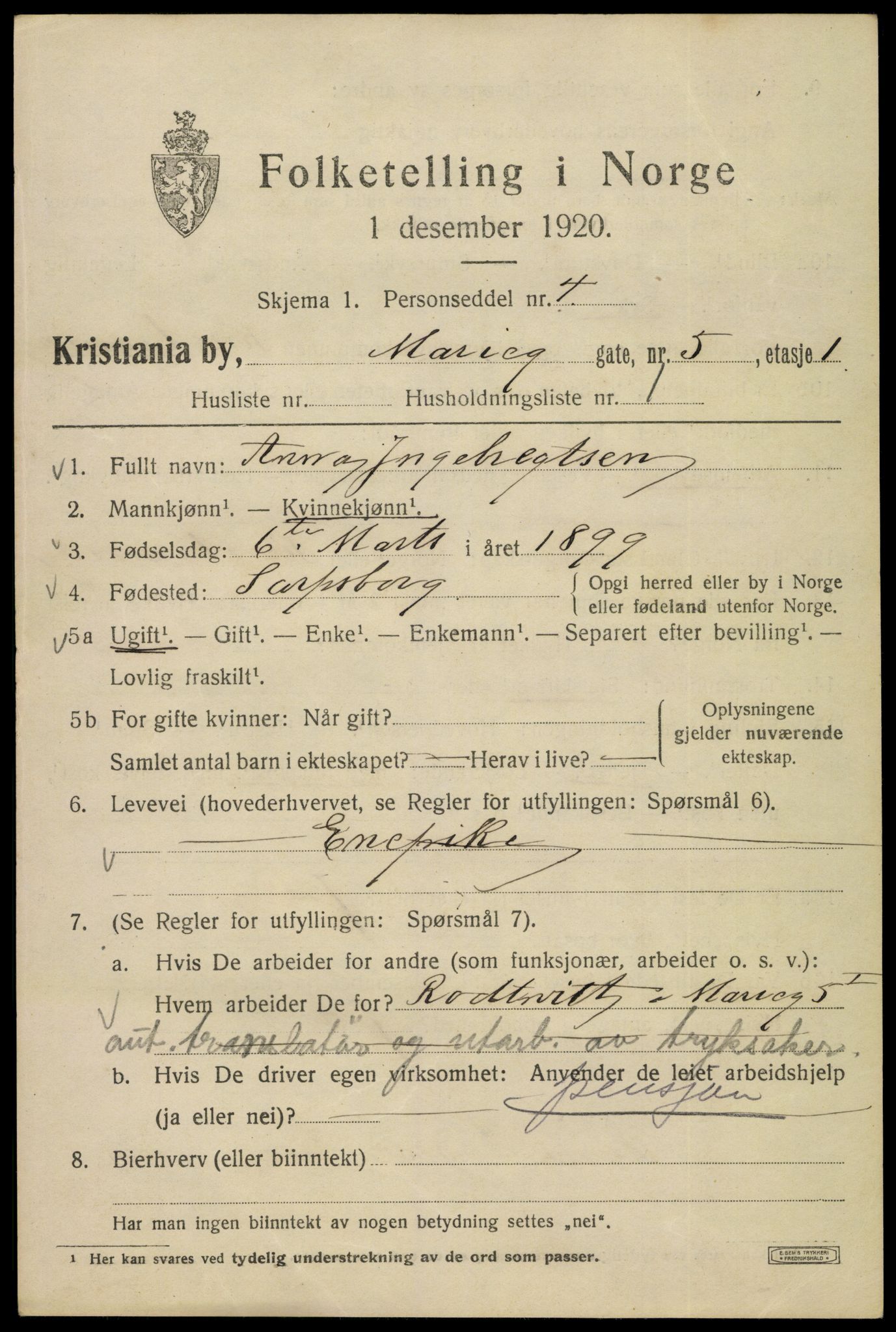 SAO, 1920 census for Kristiania, 1920, p. 384483