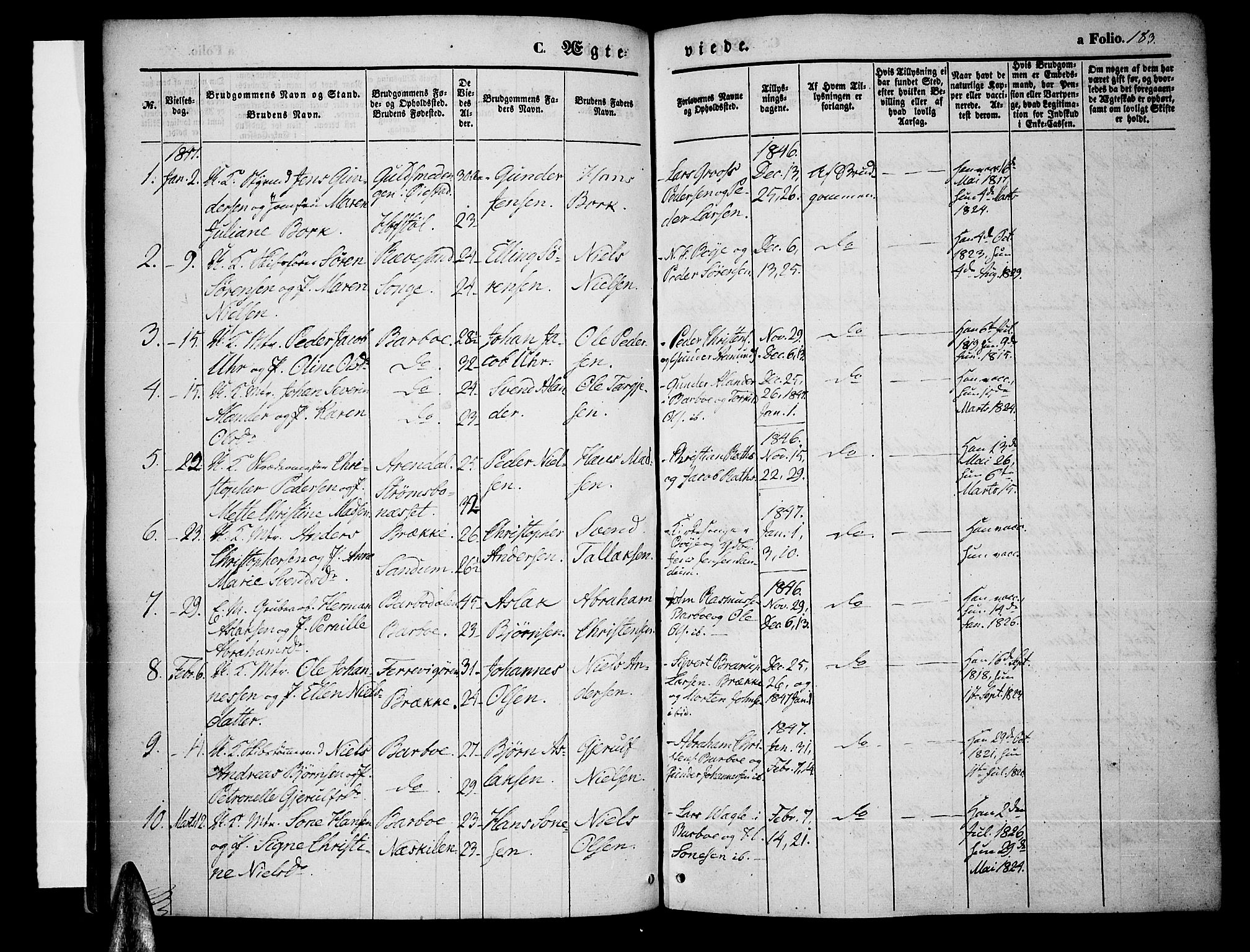 Tromøy sokneprestkontor, SAK/1111-0041/F/Fa/L0005: Parish register (official) no. A 5, 1847-1856, p. 183