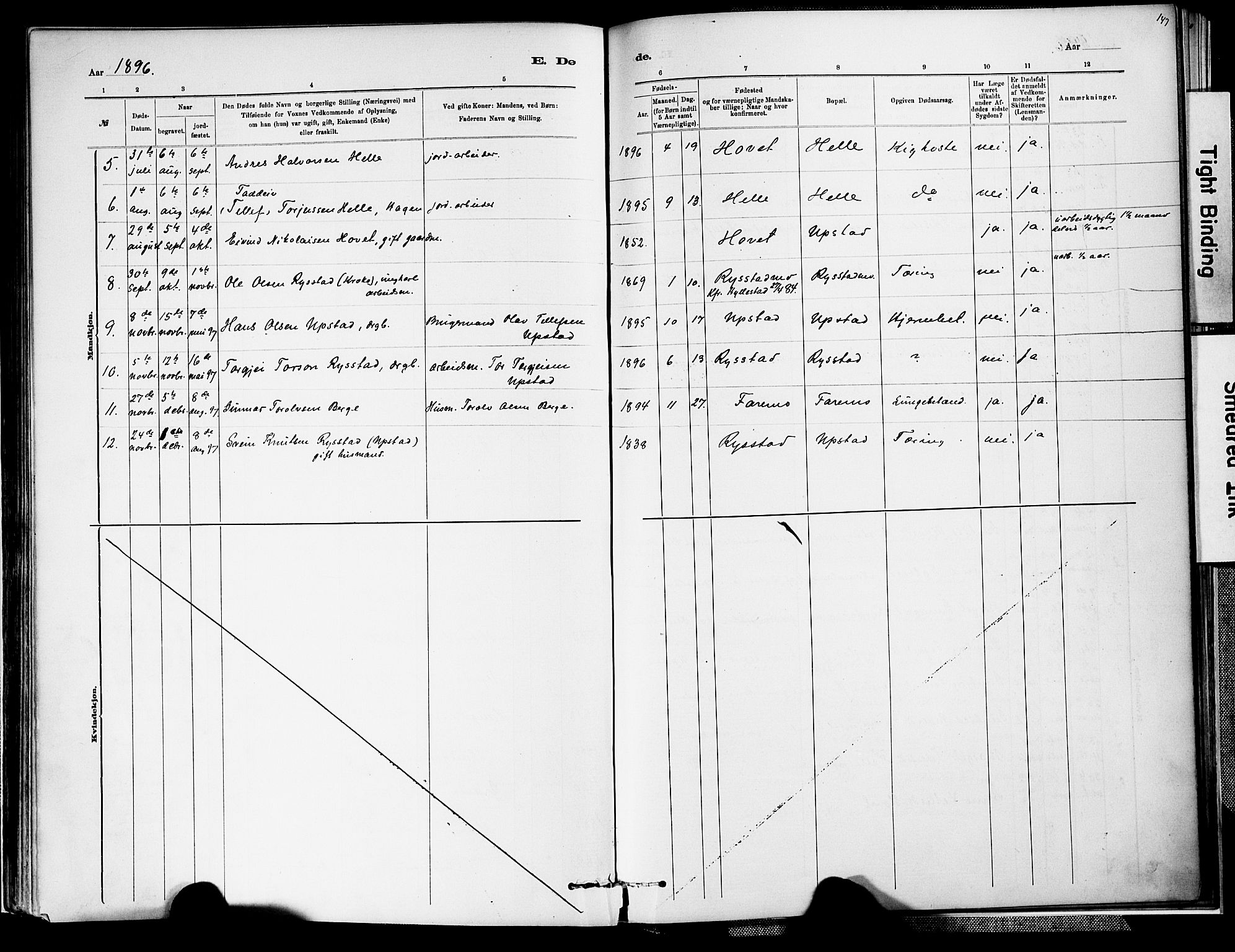Valle sokneprestkontor, SAK/1111-0044/F/Fa/Fab/L0001: Parish register (official) no. A 1, 1882-1910, p. 147