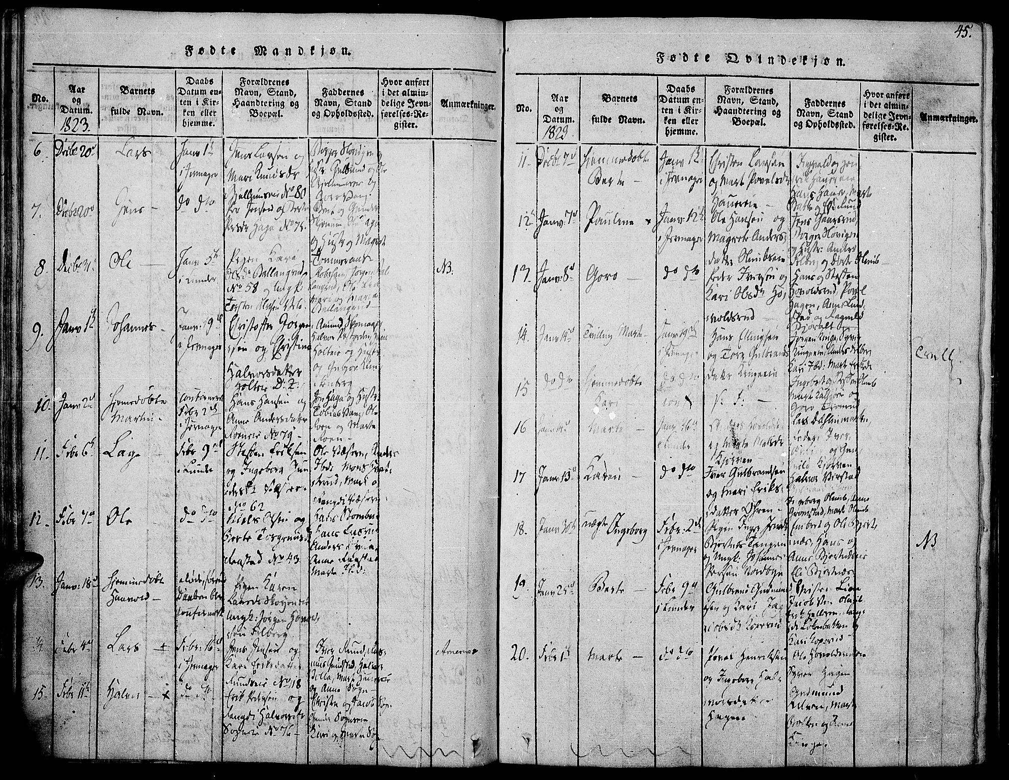 Jevnaker prestekontor, AV/SAH-PREST-116/H/Ha/Haa/L0005: Parish register (official) no. 5, 1815-1837, p. 45