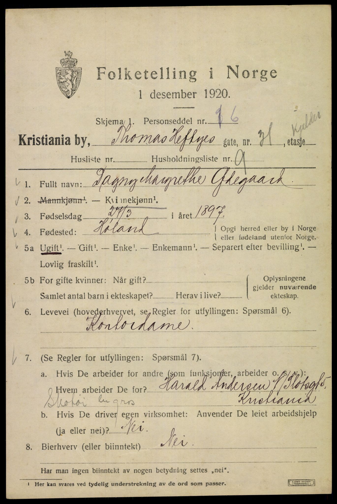 SAO, 1920 census for Kristiania, 1920, p. 570925