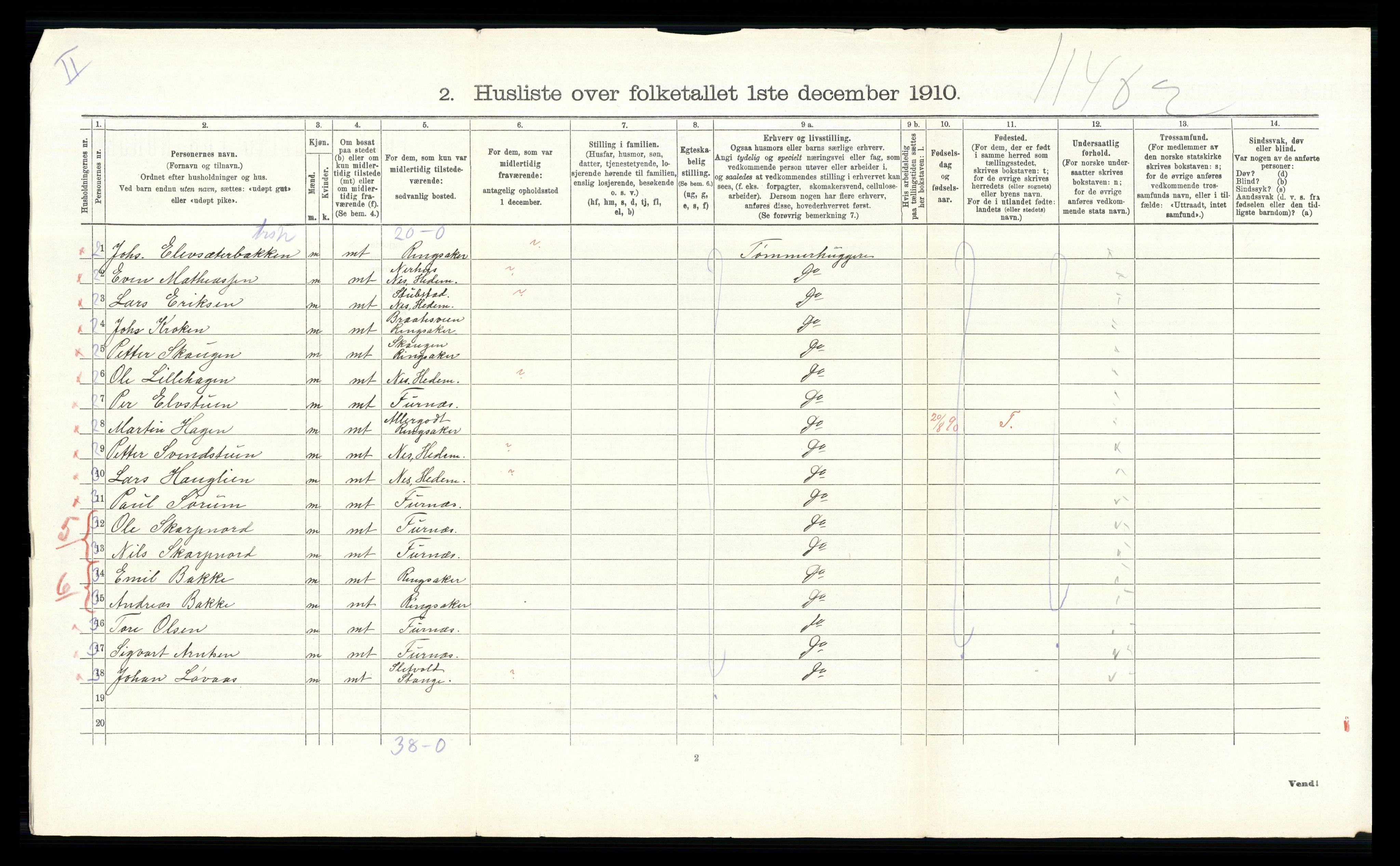 RA, 1910 census for Ringsaker, 1910, p. 3626