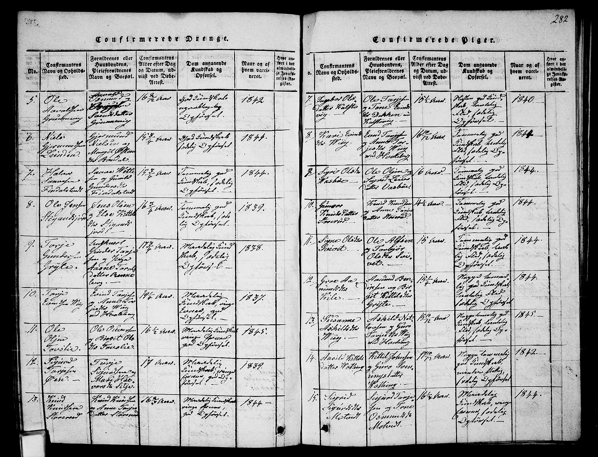 Fyresdal kirkebøker, SAKO/A-263/G/Ga/L0002: Parish register (copy) no. I 2, 1815-1857, p. 282