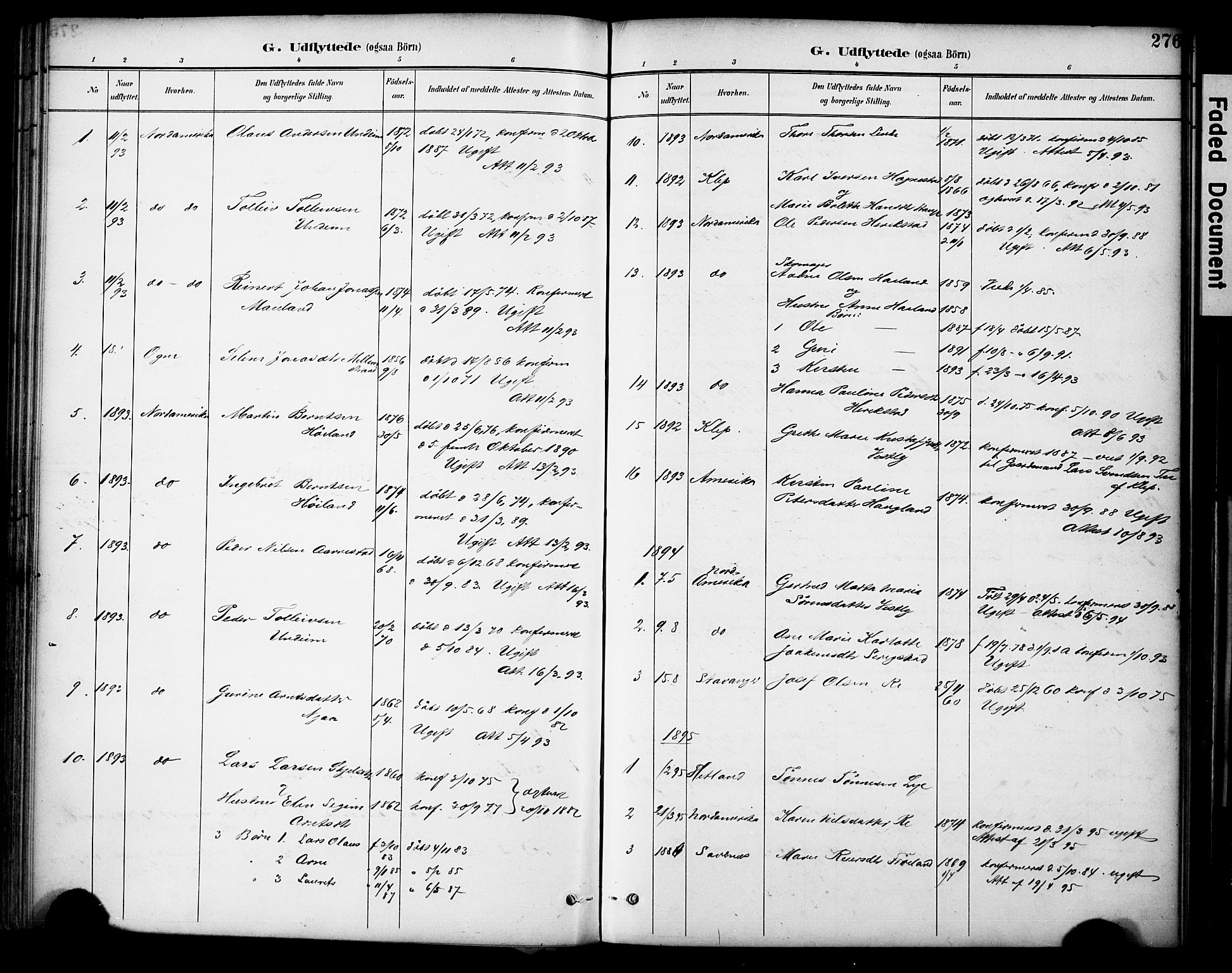 Lye sokneprestkontor, SAST/A-101794/001/30BA/L0011: Parish register (official) no. A 9, 1893-1903, p. 276