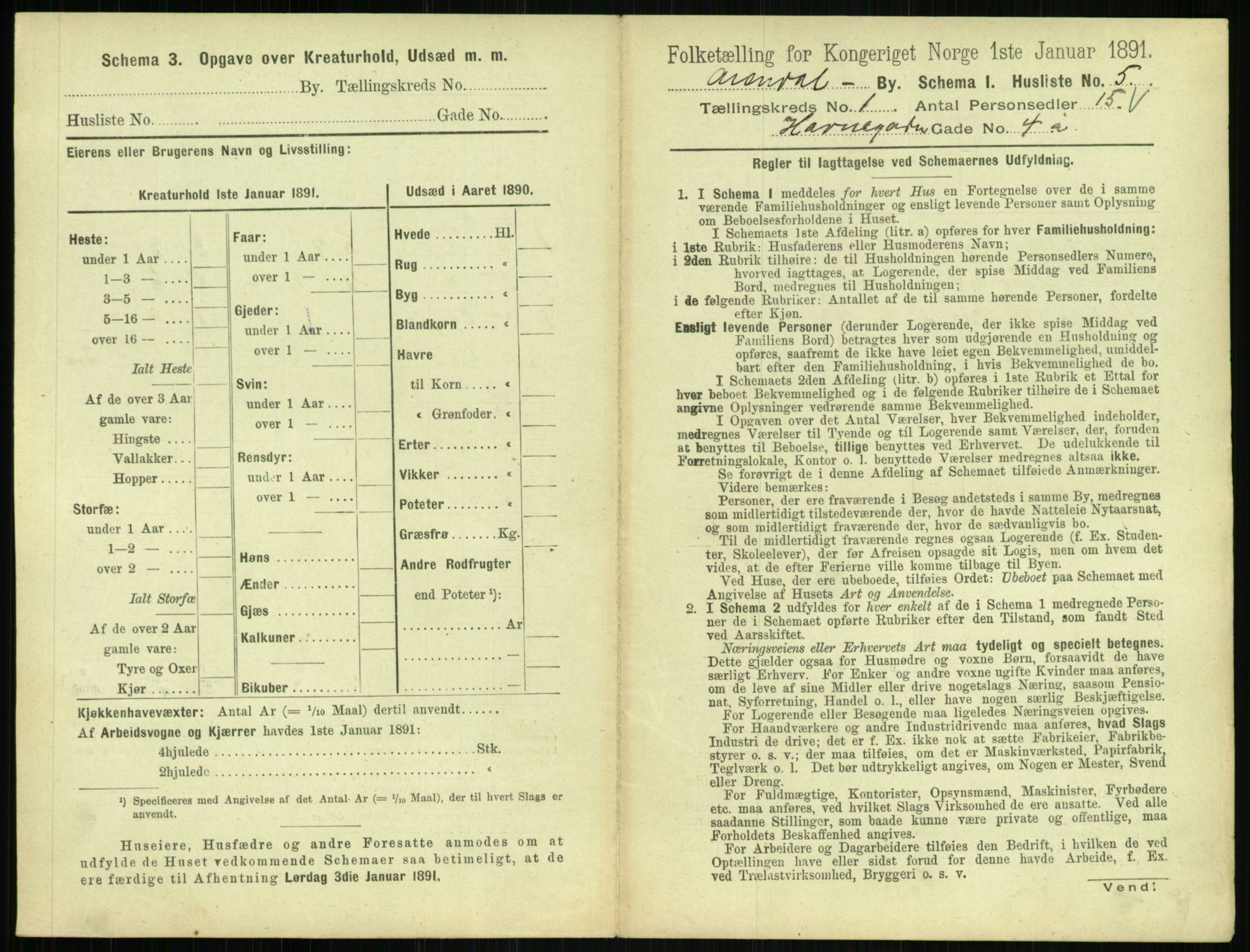 RA, 1891 census for 0903 Arendal, 1891, p. 44