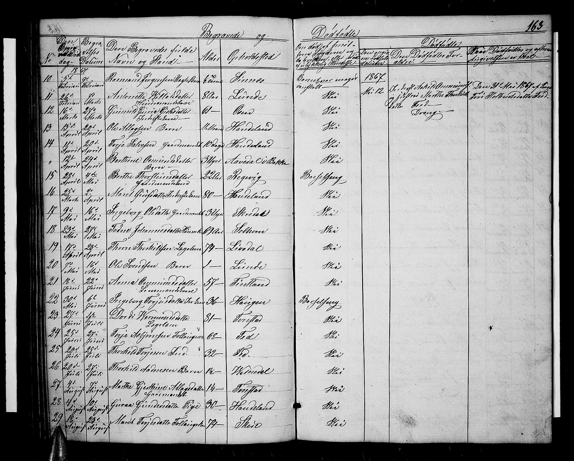 Sirdal sokneprestkontor, AV/SAK-1111-0036/F/Fb/Fbb/L0002: Parish register (copy) no. B 2, 1848-1878, p. 163